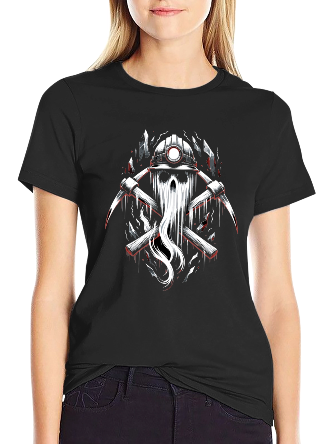 Miner Skull Graphic Tee - Black Cotton T-Shirt