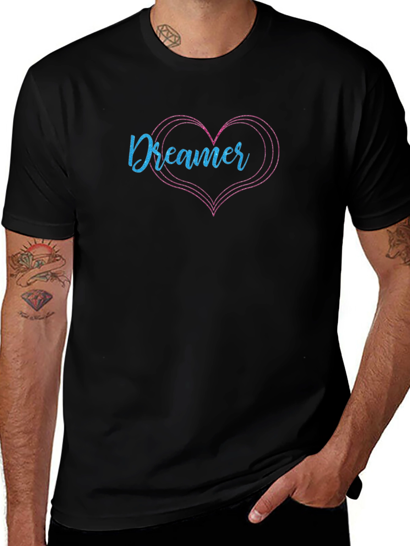 Dreamer Heart Graphic Tee - Black Short Sleeve