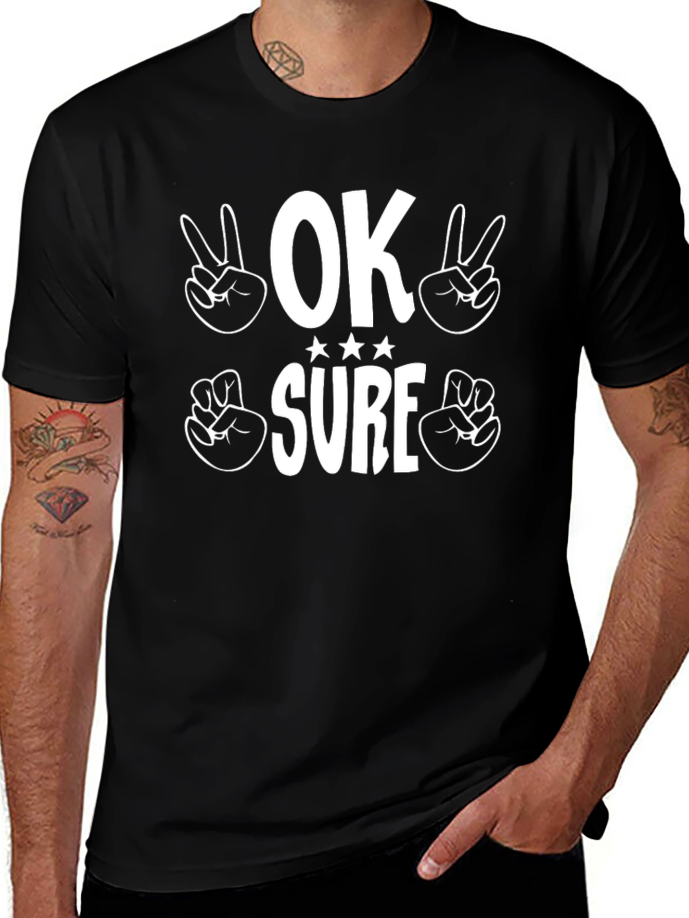 OK Sure Graphic Print Black Tee Shirt