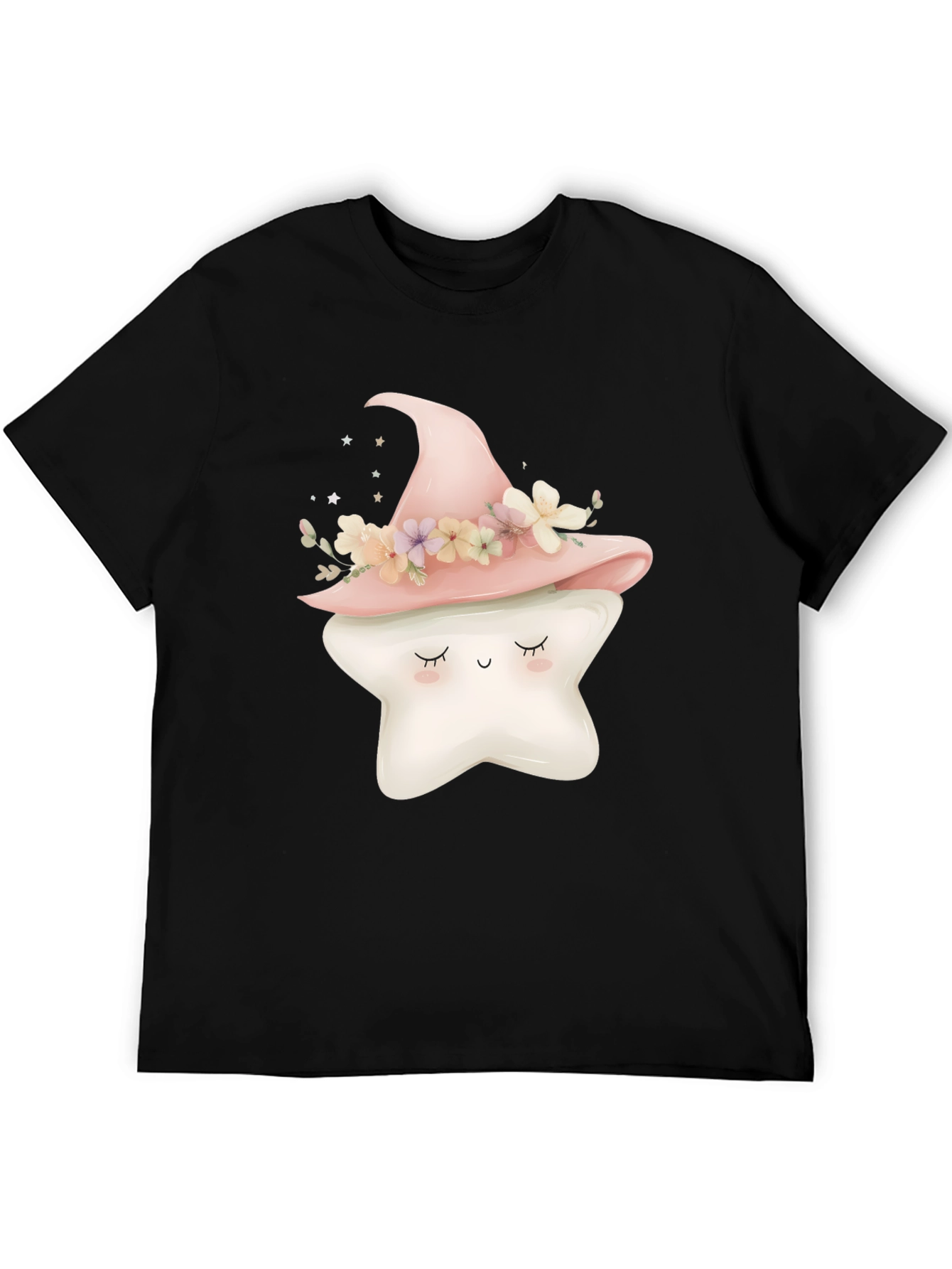 Cute Star Witch Hat Graphic Tee - Black
