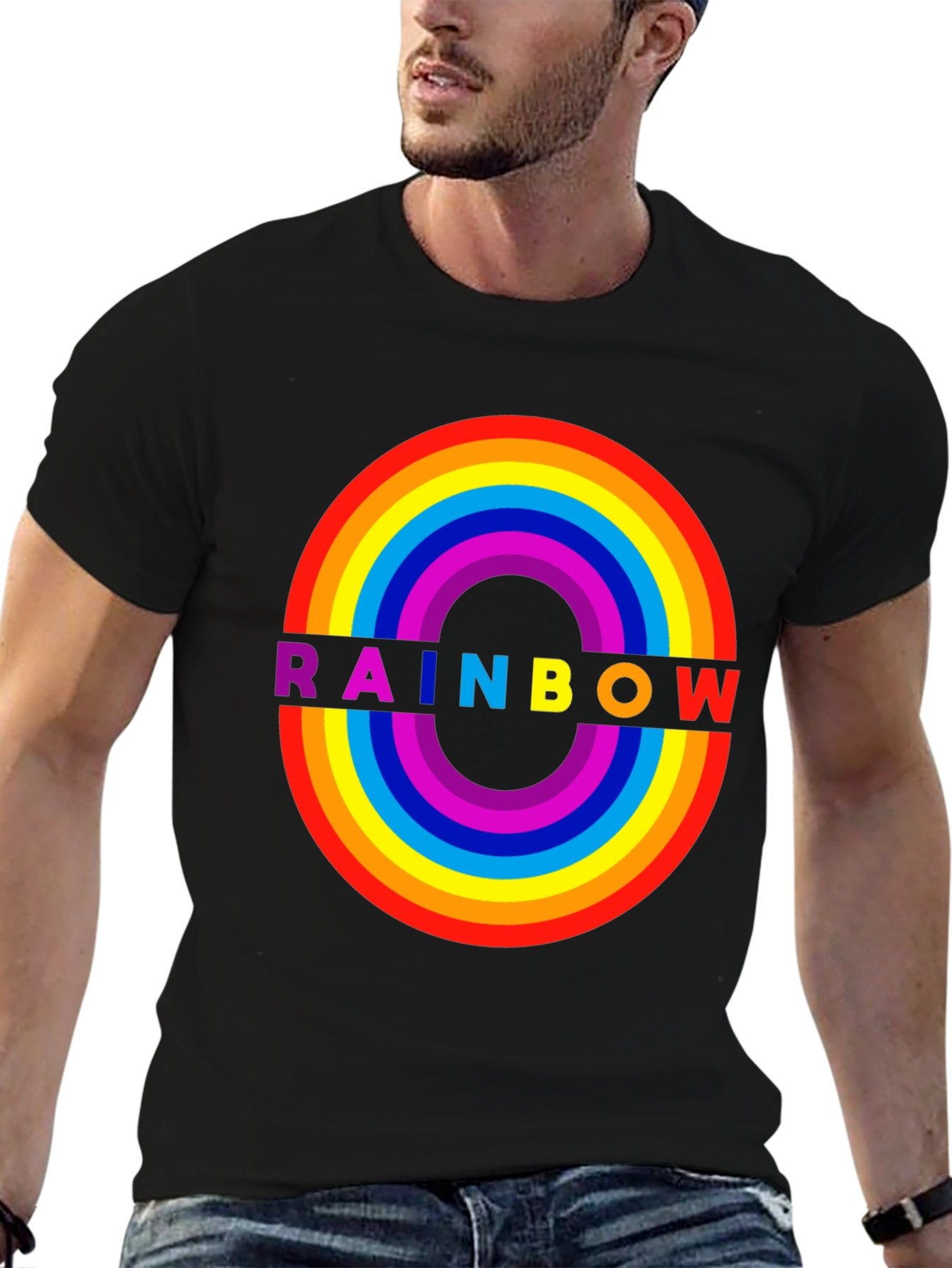 Rainbow Graphic Black T-Shirt - Bold Statement Tee