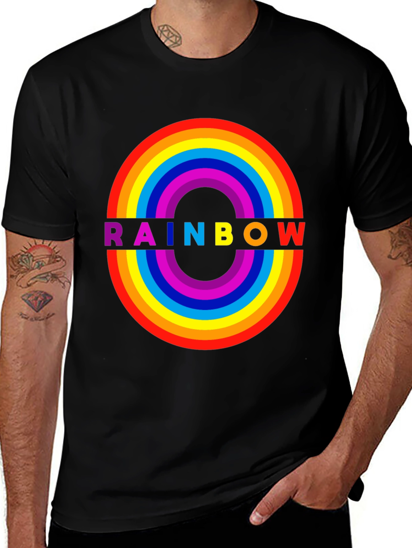 Rainbow Graphic Black T-Shirt - Bold Statement Tee