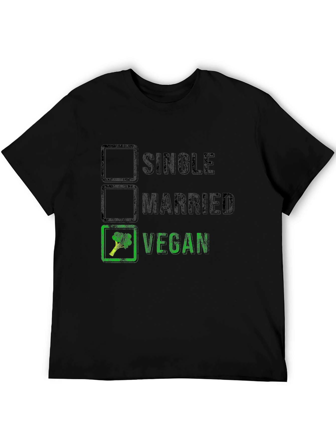Funny Vegan T-Shirt: Single Married Vegan Checkbox Tee