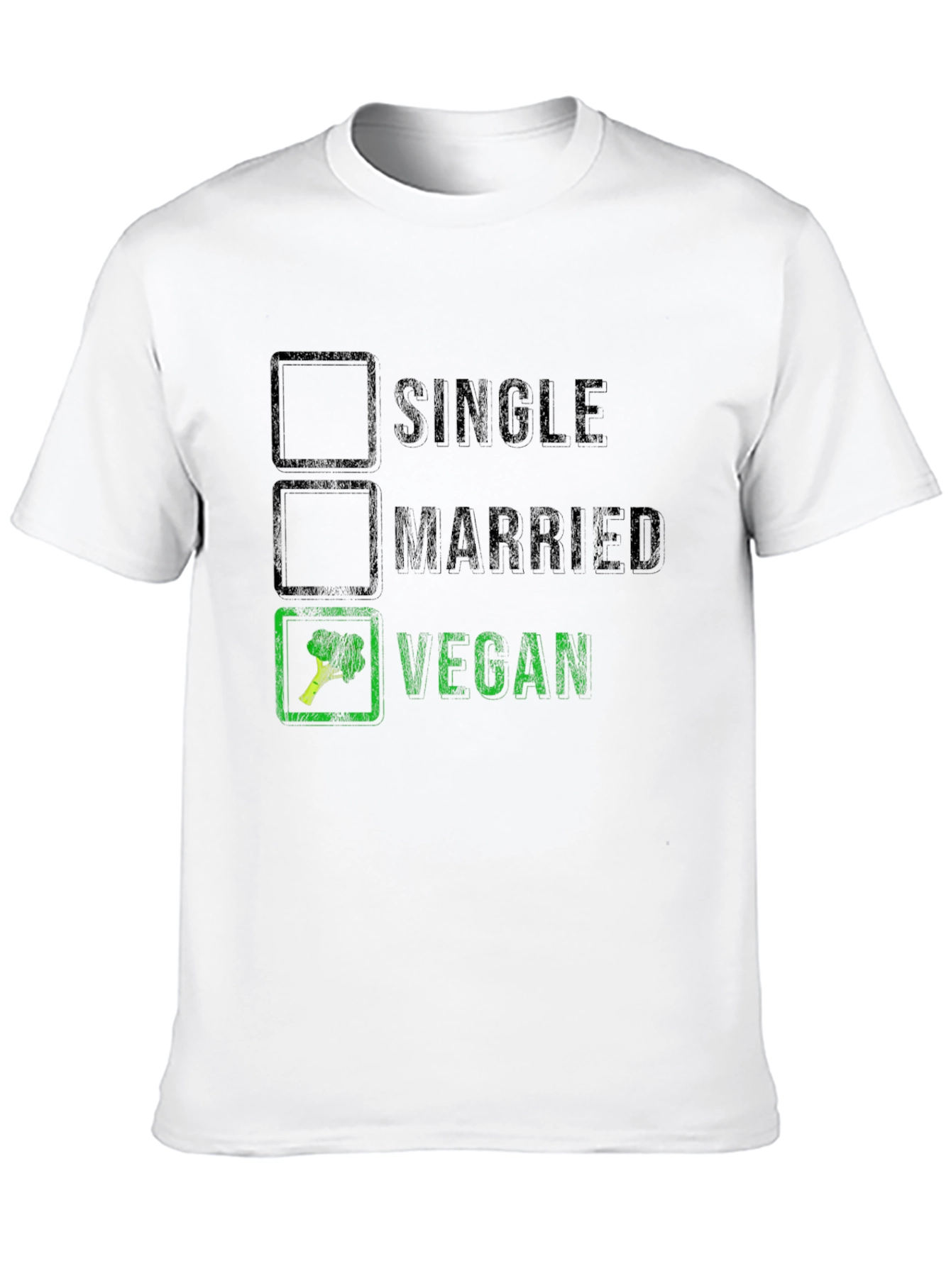 Funny Vegan T-Shirt: Single Married Vegan Checkbox Tee