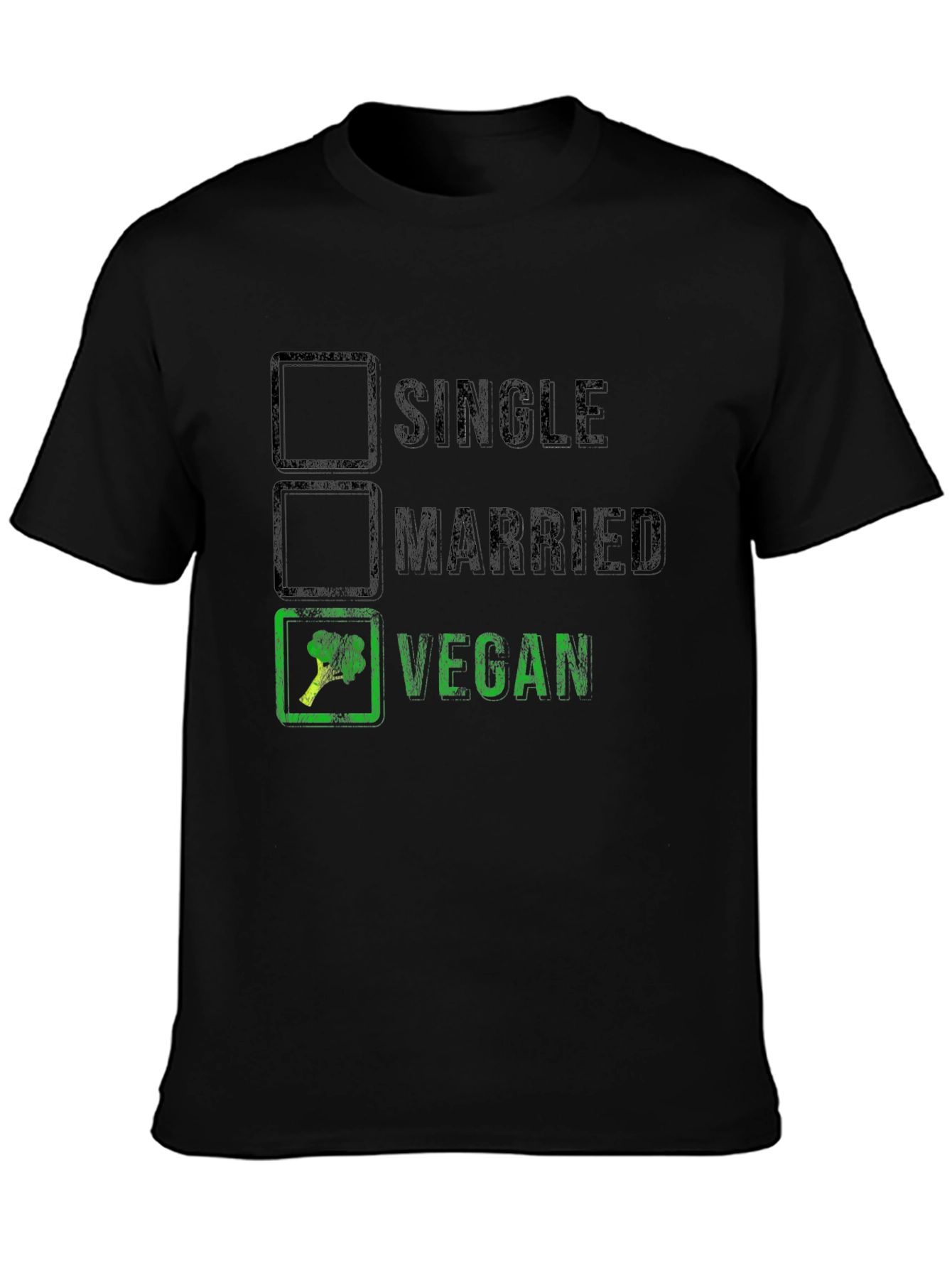 Funny Vegan T-Shirt: Single Married Vegan Checkbox Tee