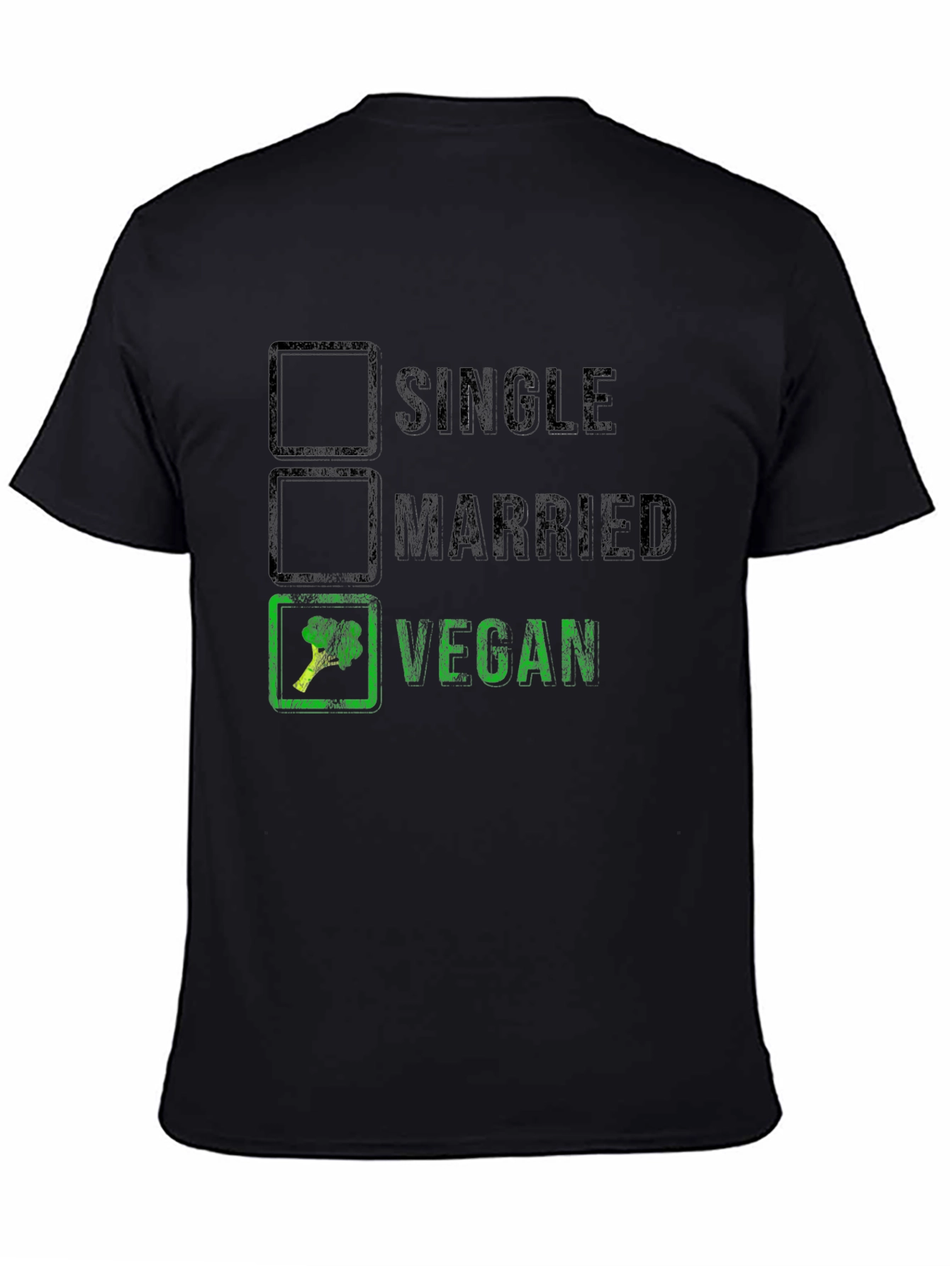 Funny Vegan T-Shirt: Single Married Vegan Checkbox Tee