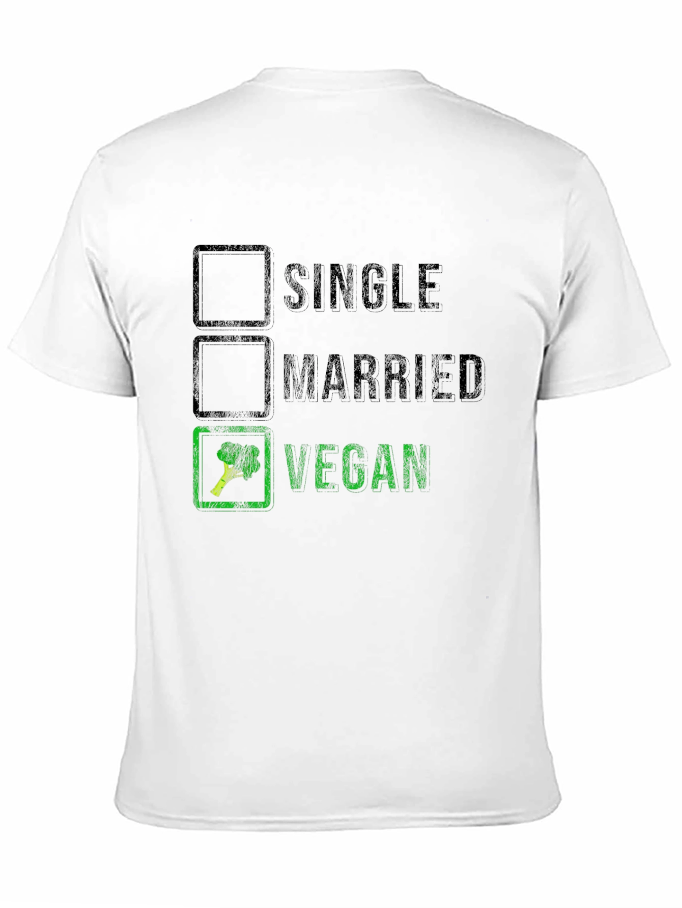 Funny Vegan T-Shirt: Single Married Vegan Checkbox Tee