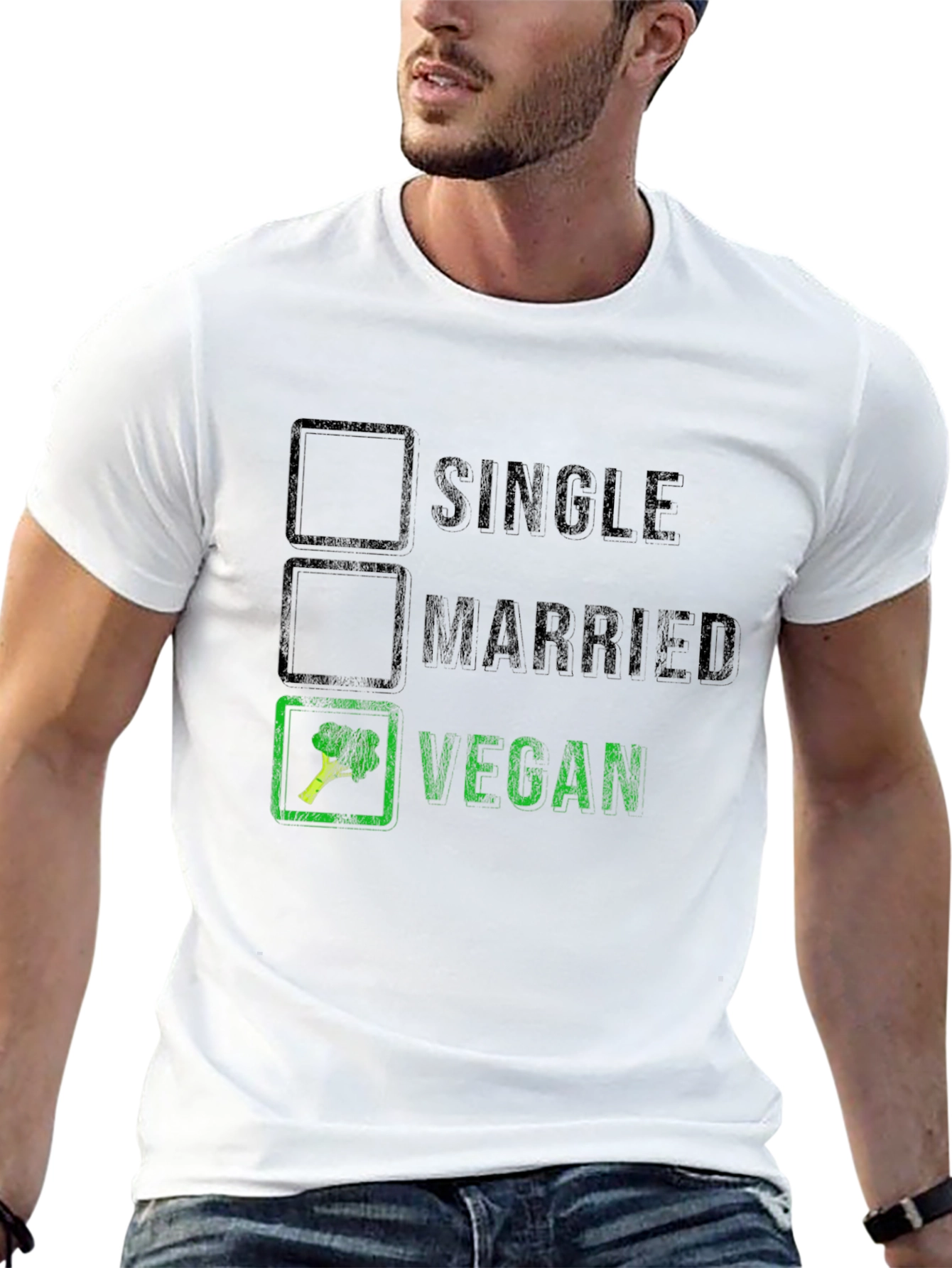 Funny Vegan T-Shirt: Single Married Vegan Checkbox Tee
