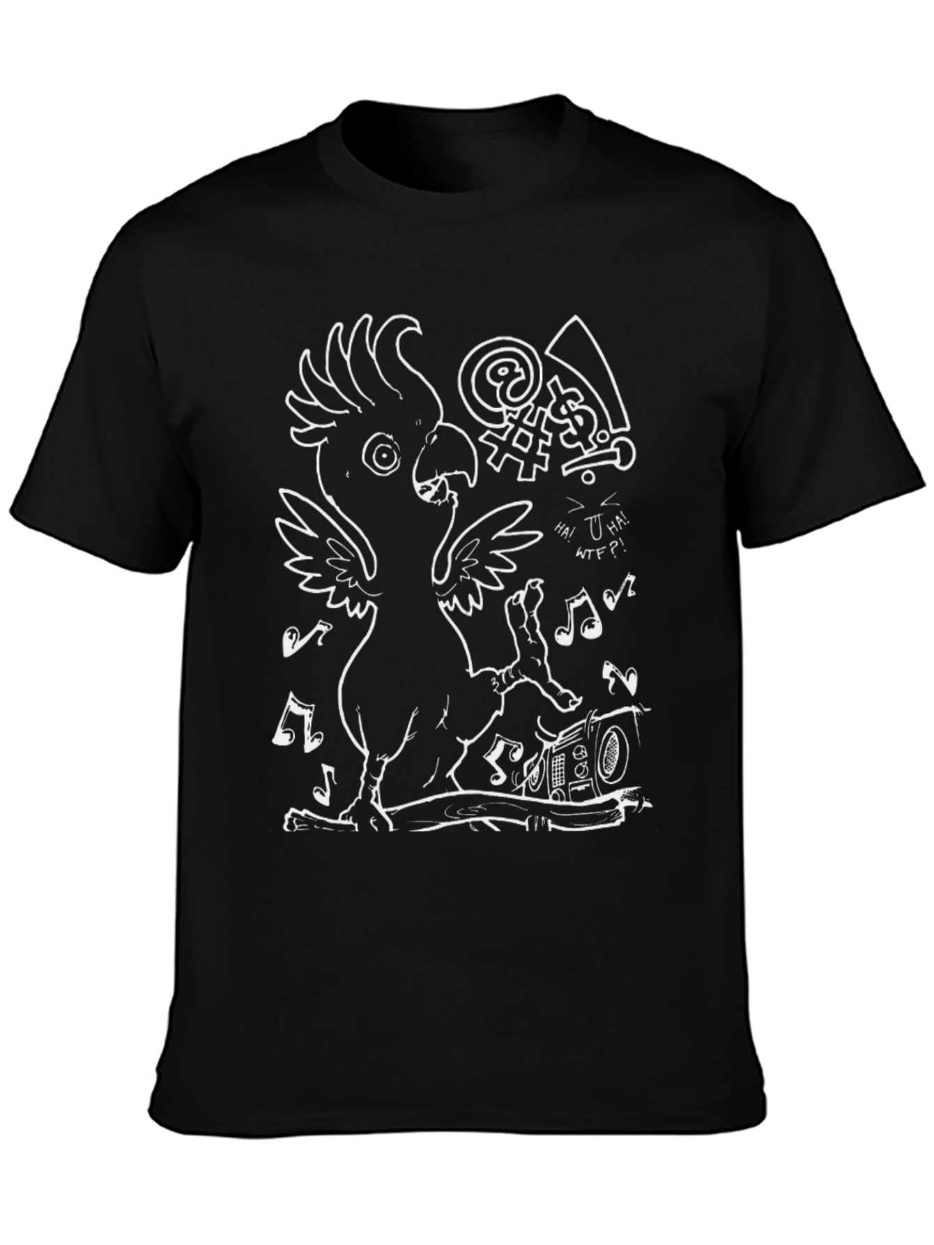 Cockatoo T-Shirt - White Graphic Print on Black