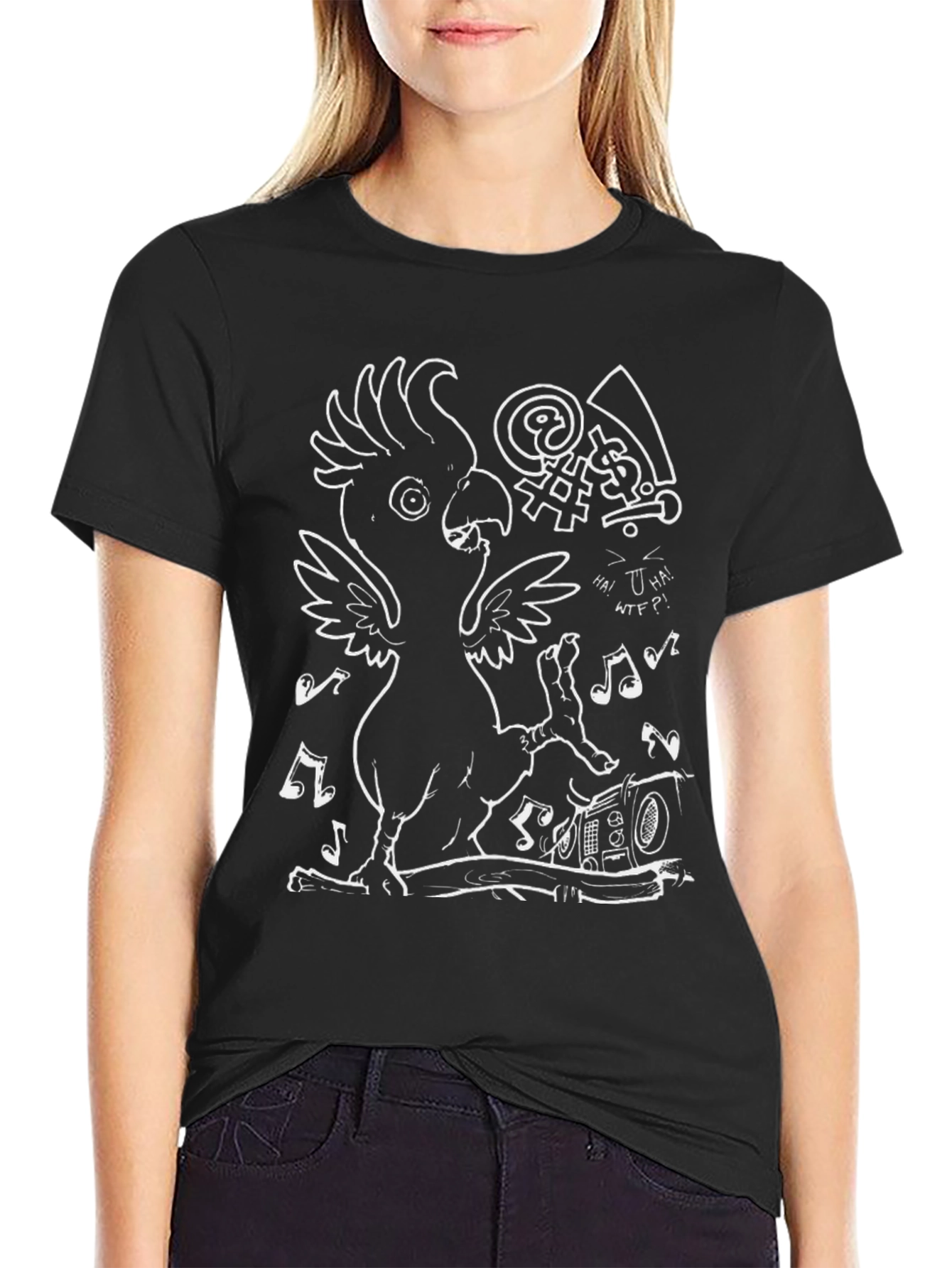 Cockatoo T-Shirt - White Graphic Print on Black