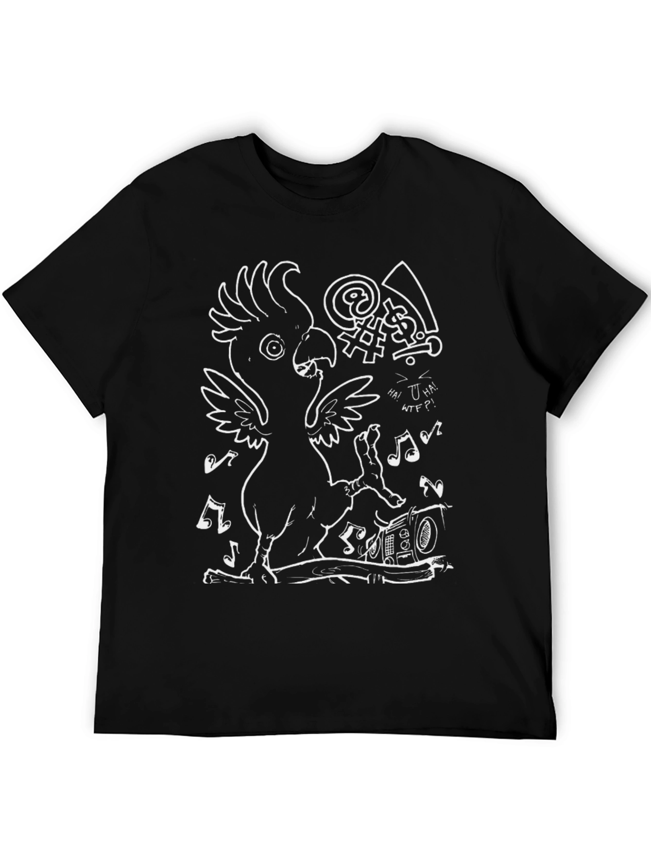 Cockatoo T-Shirt - White Graphic Print on Black