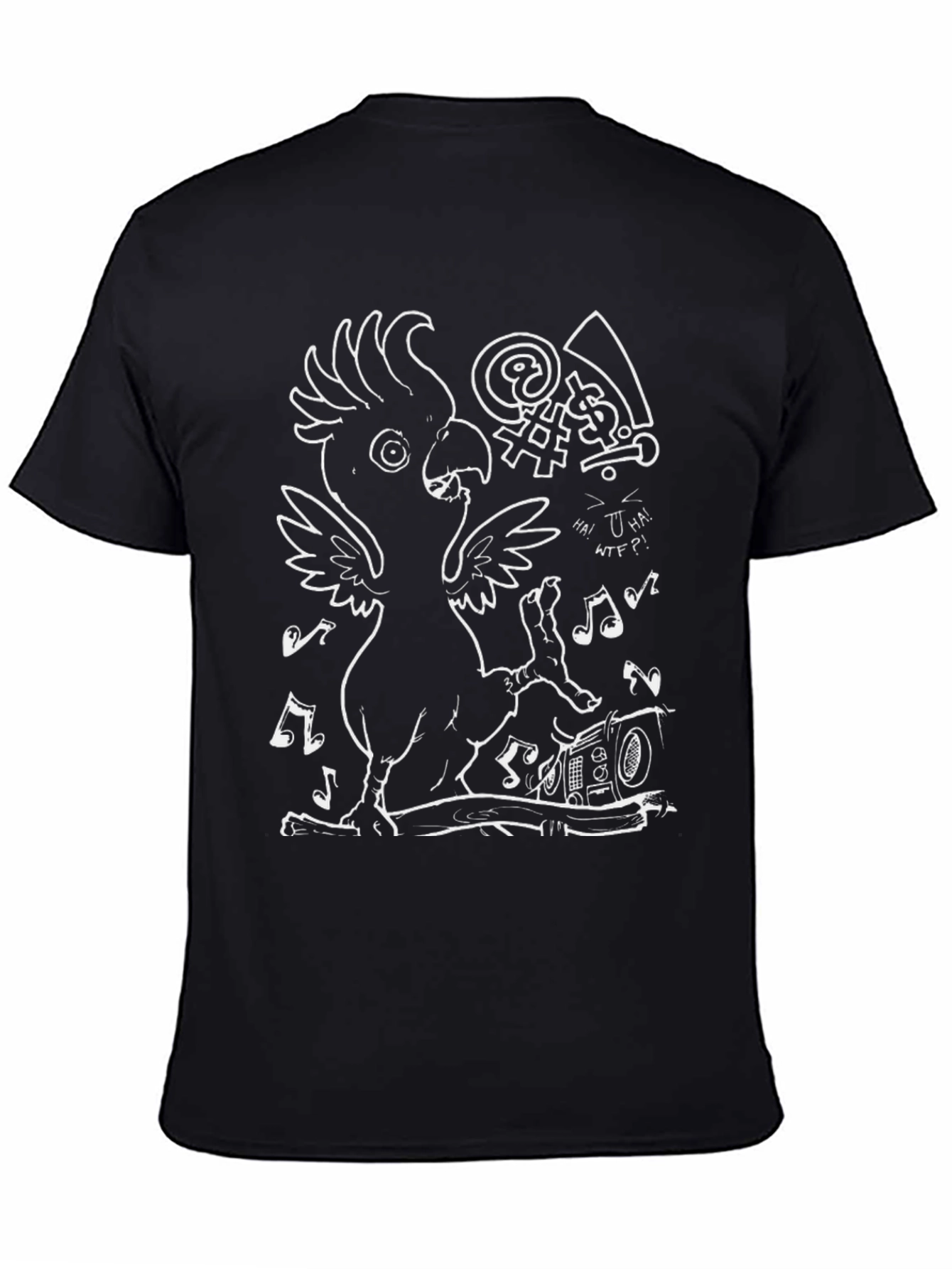 Cockatoo T-Shirt - White Graphic Print on Black