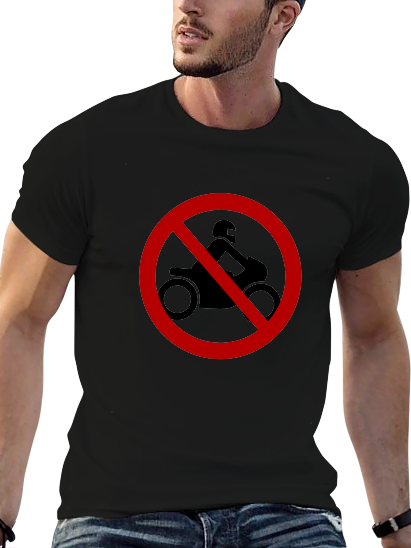 No Motorcycle Zone T-Shirt - Black Crew Neck