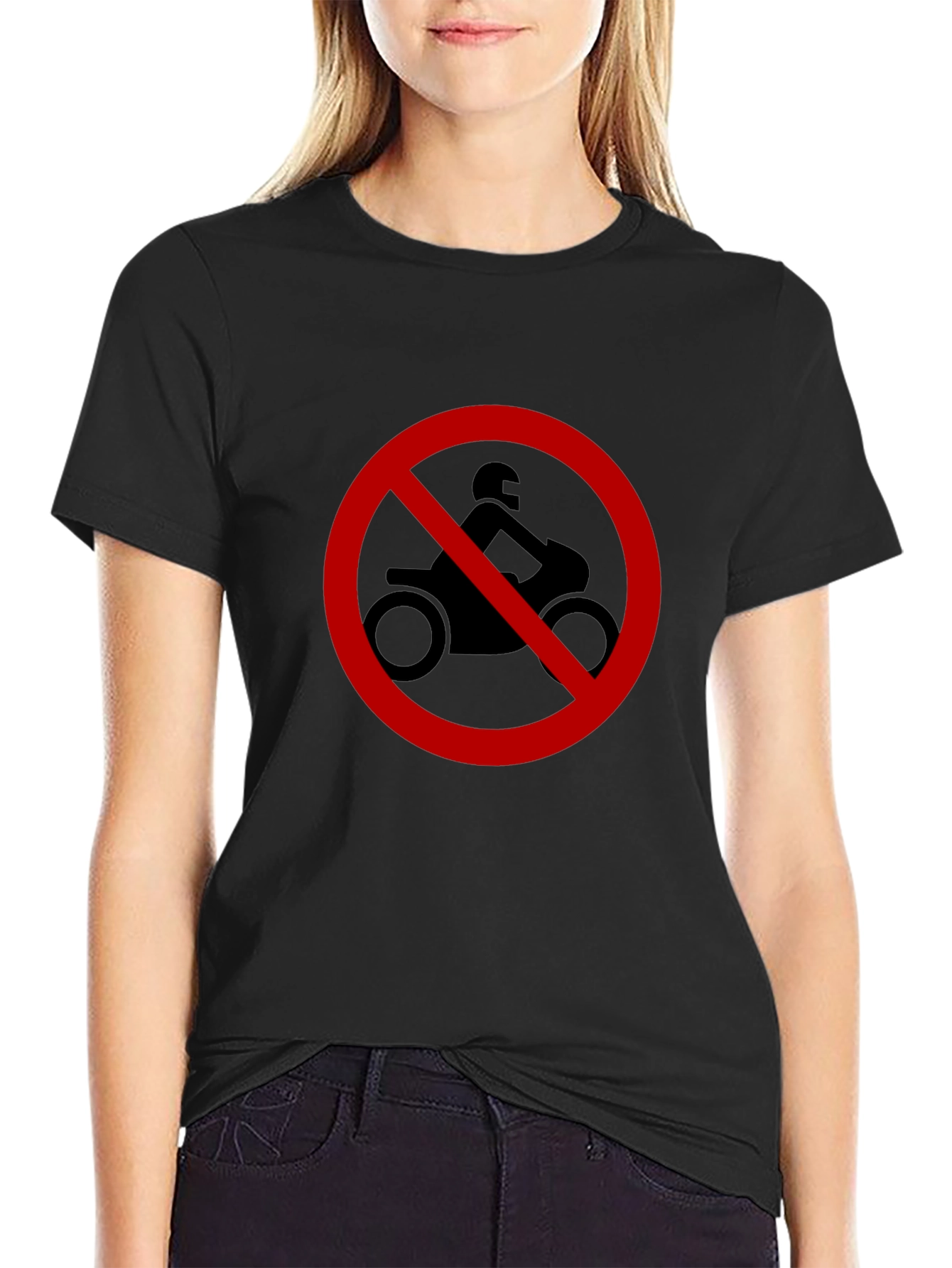 No Motorcycle Zone T-Shirt - Black Crew Neck