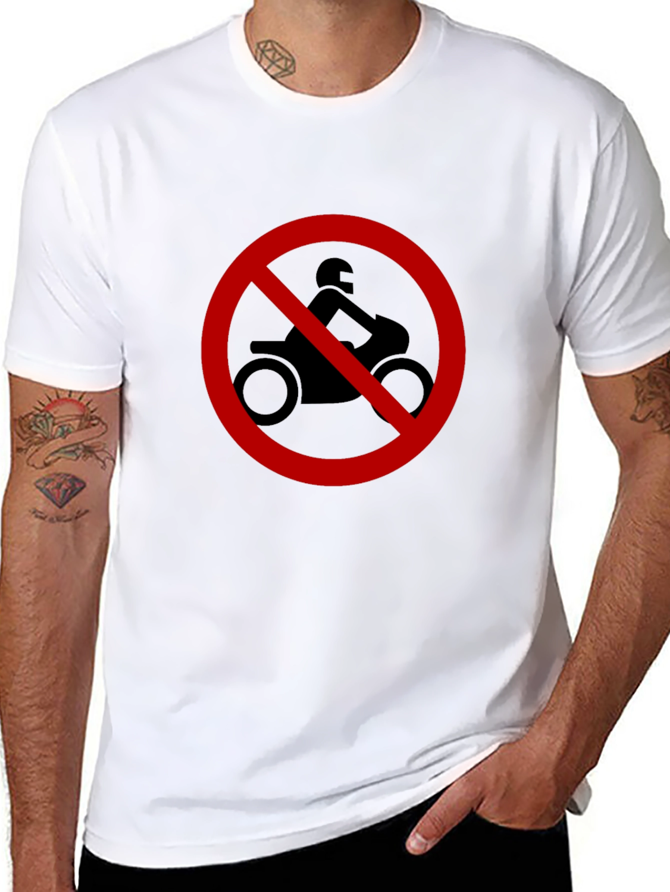 No Motorcycle Zone T-Shirt - Black Crew Neck