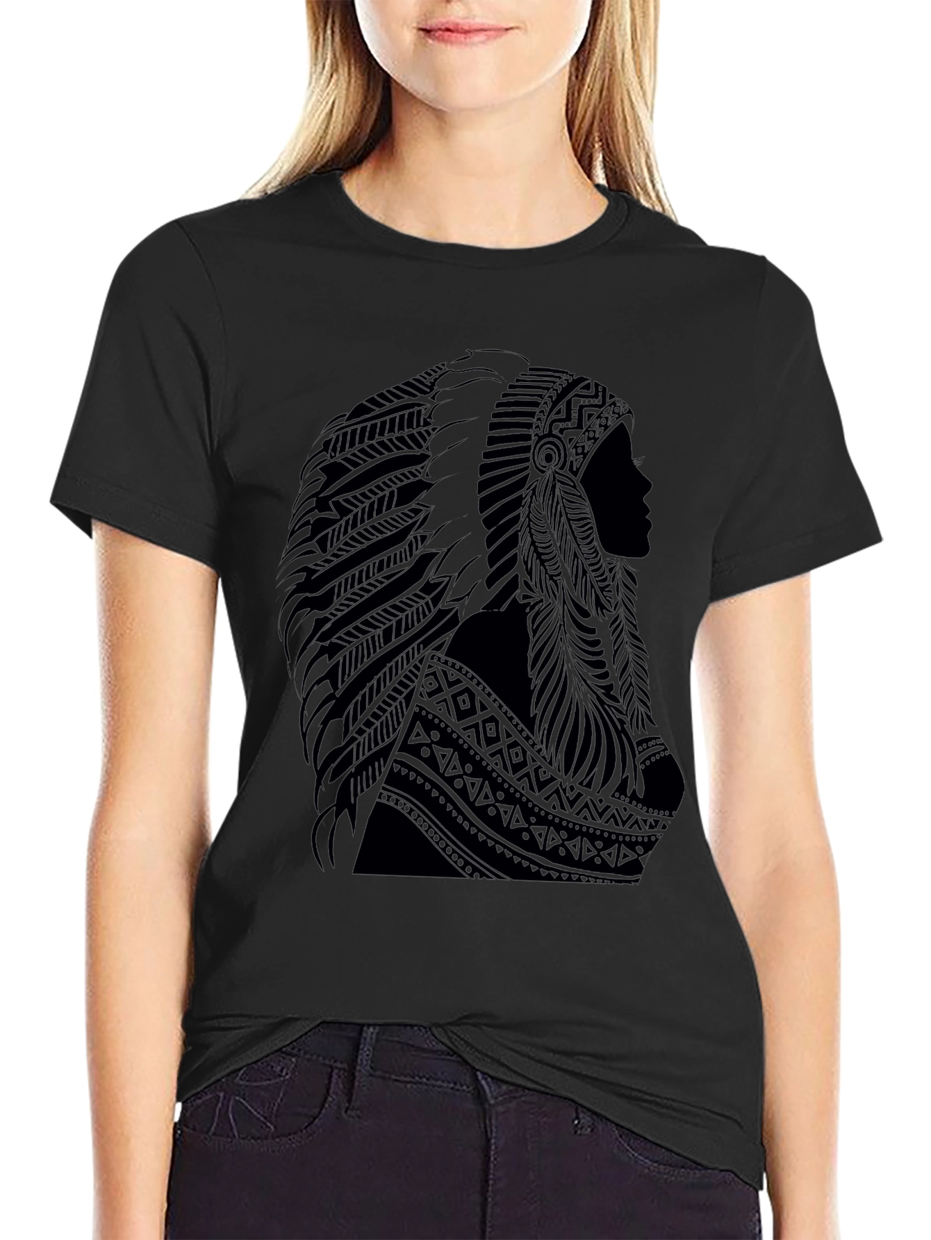 Native American Headdress Black T-Shirt