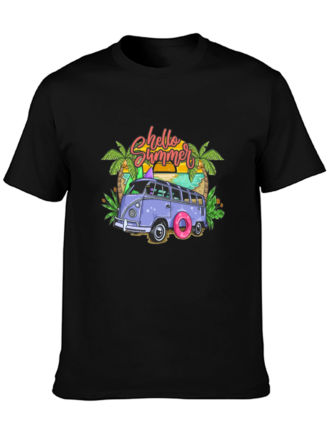 Hello Summer Beach Van Graphic T-Shirt