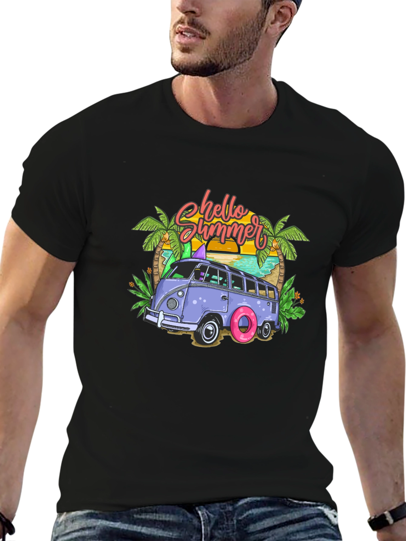 Hello Summer Beach Van Graphic T-Shirt