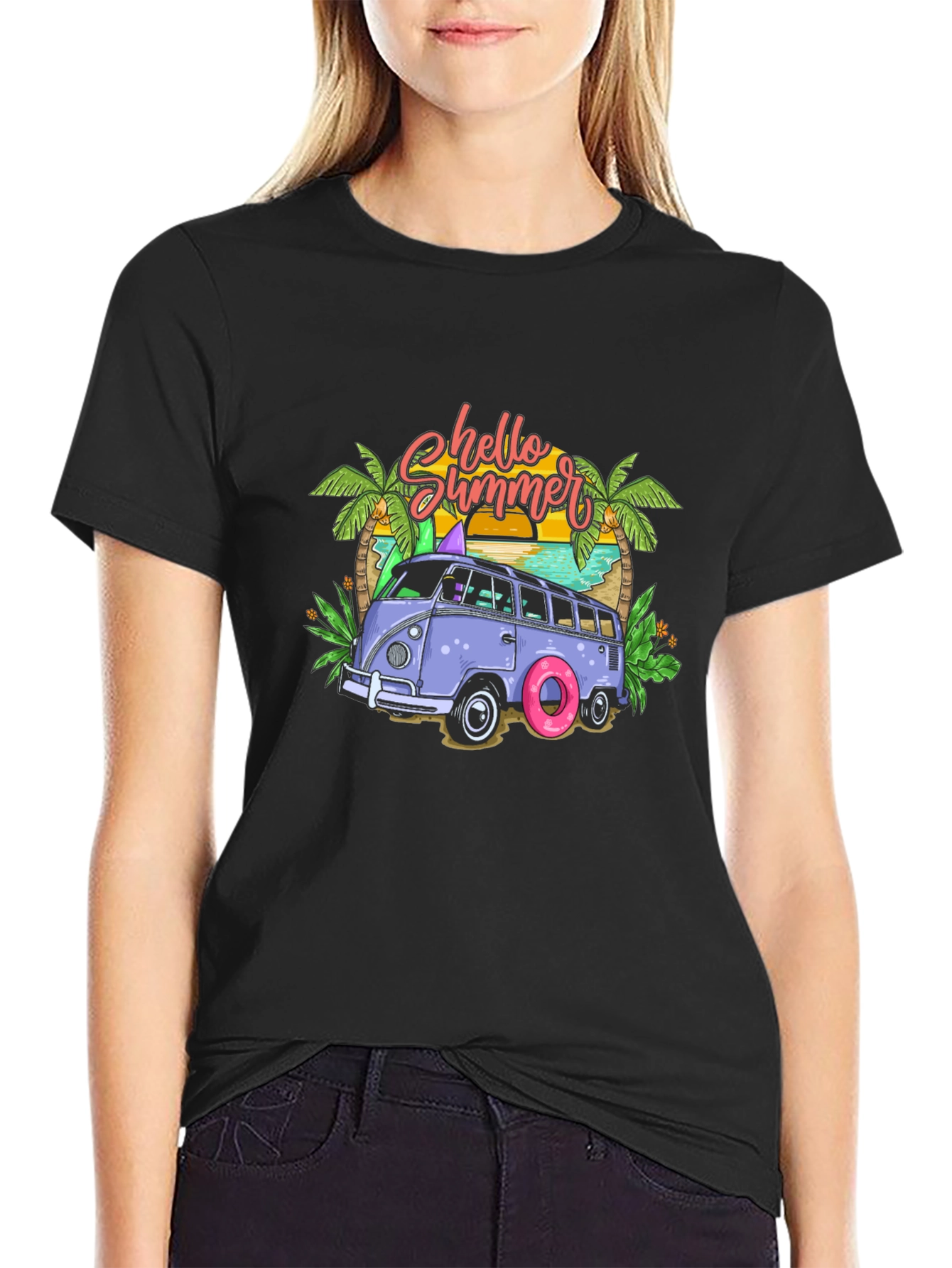 Hello Summer Beach Van Graphic T-Shirt