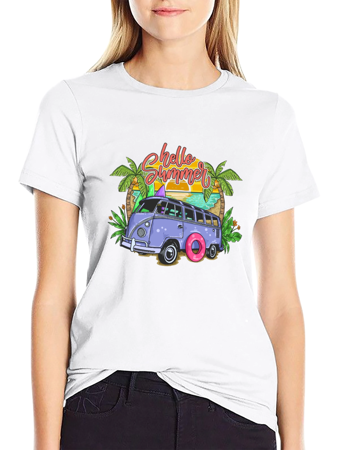 Hello Summer Beach Van Graphic T-Shirt