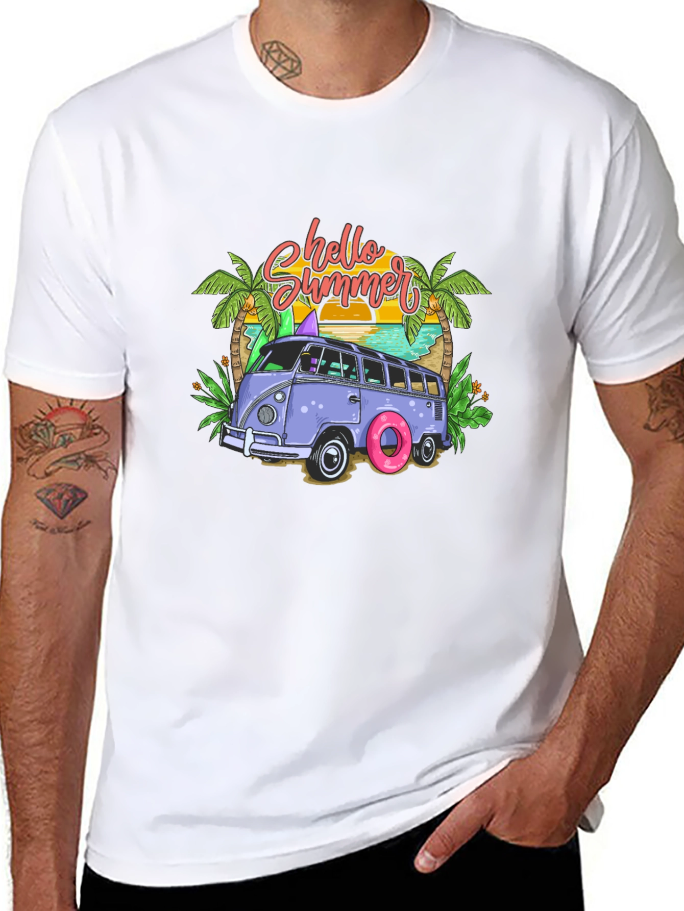 Hello Summer Beach Van Graphic T-Shirt