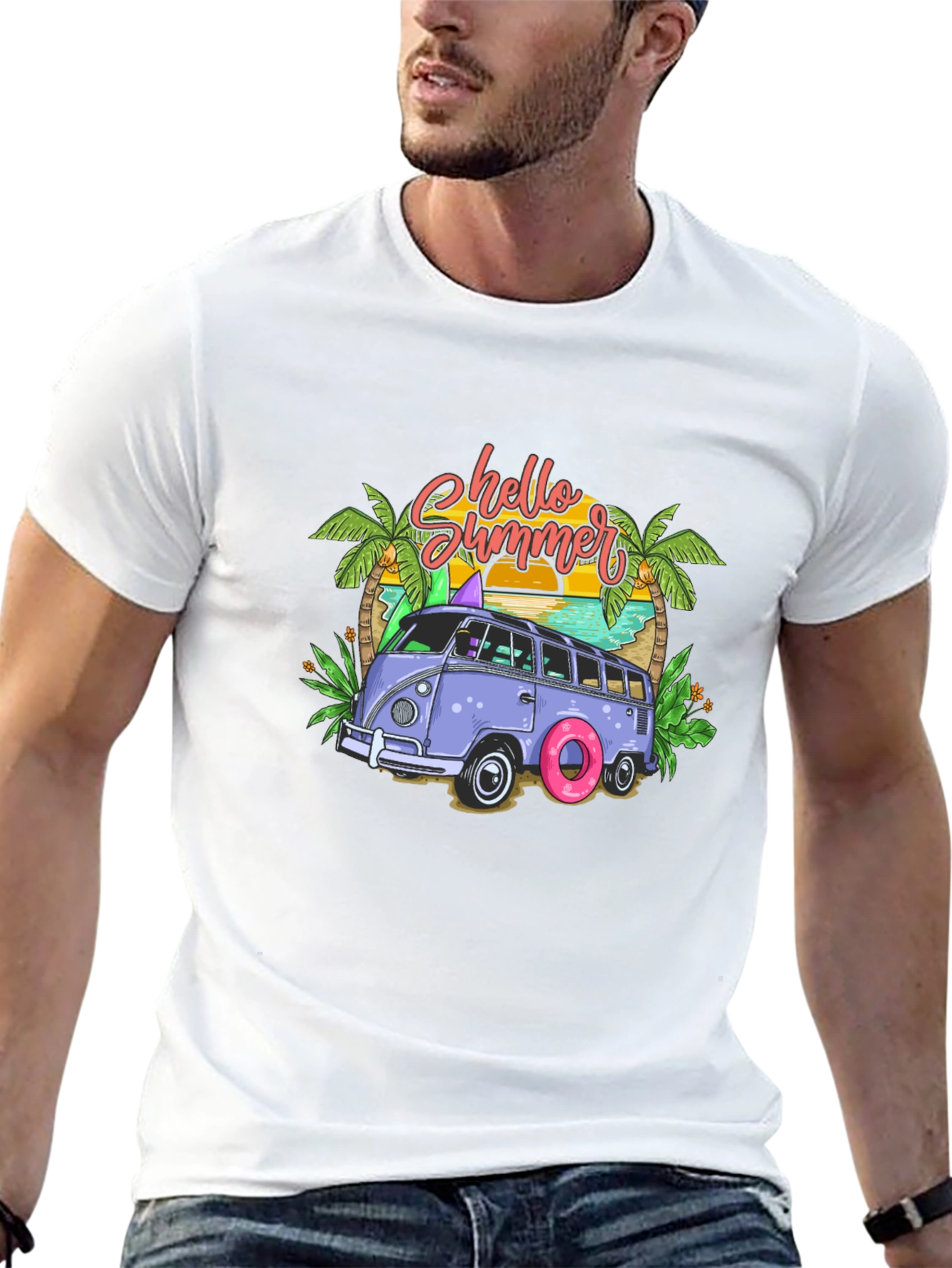 Hello Summer Beach Van Graphic T-Shirt