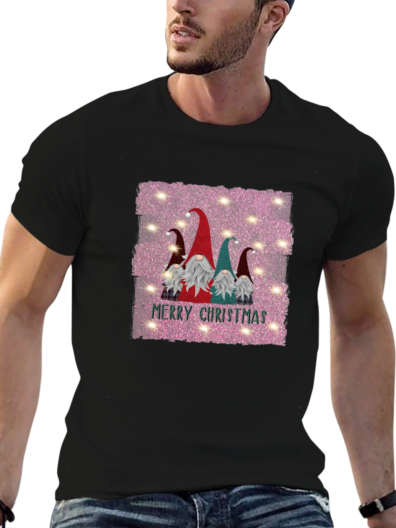 Gnome Merry Christmas Black T-Shirt