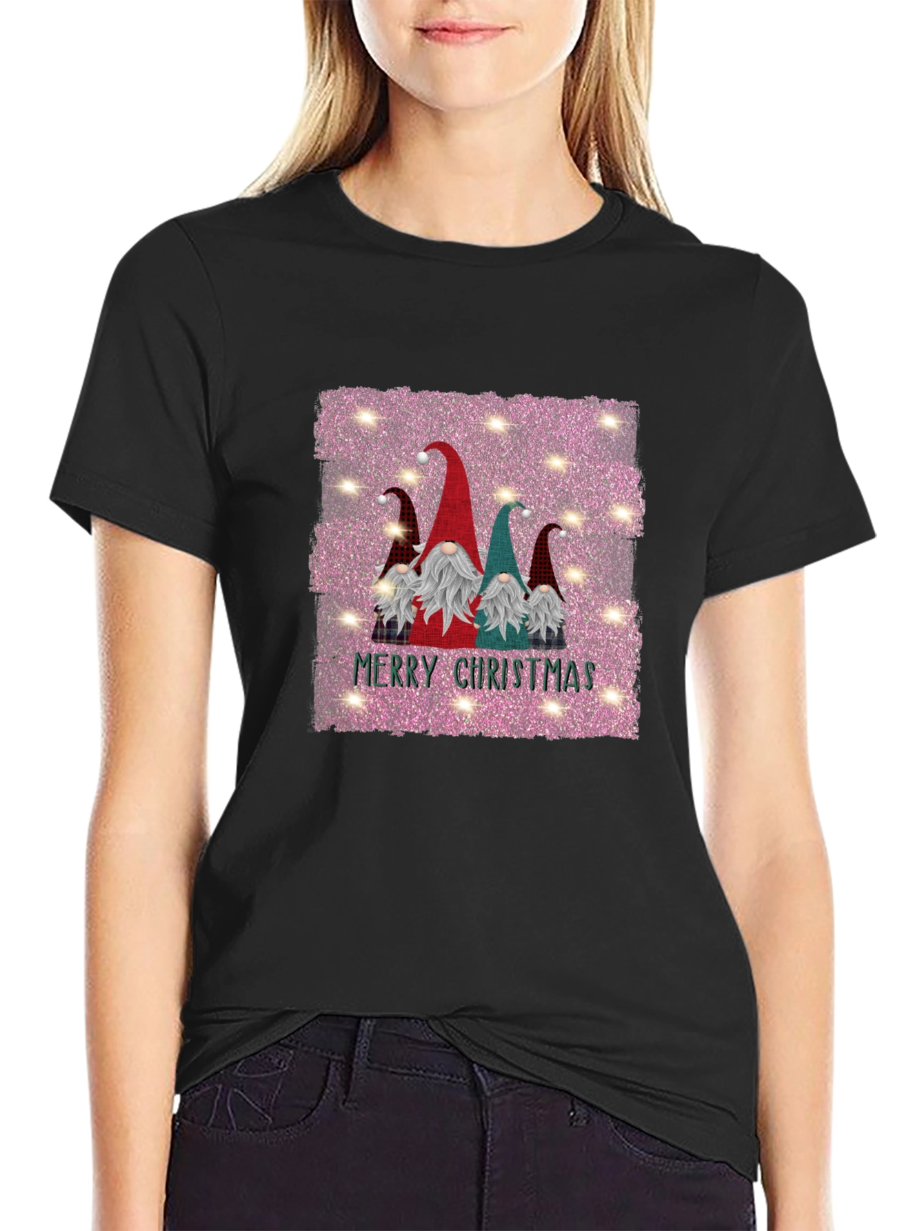 Gnome Merry Christmas Black T-Shirt