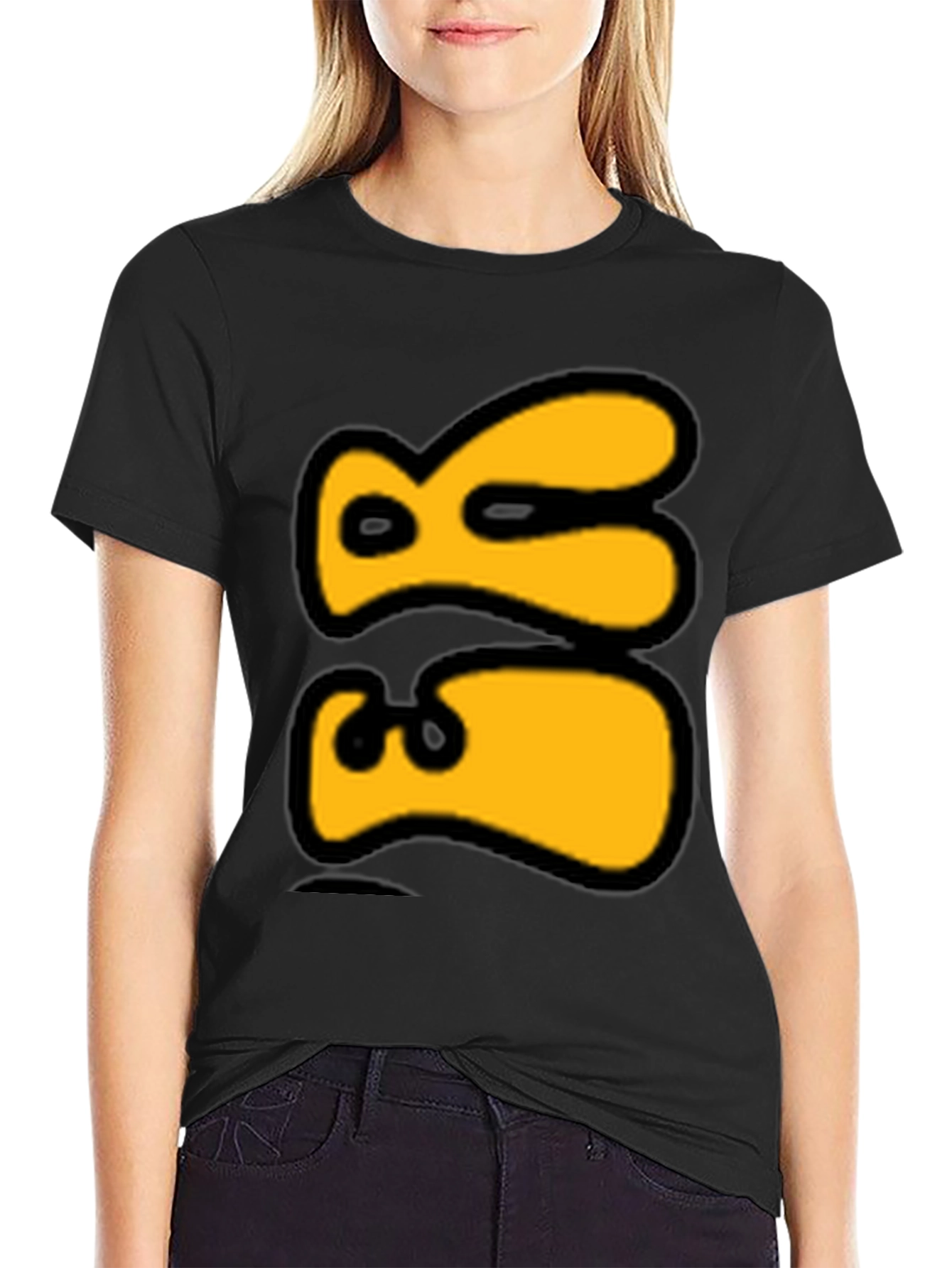 Bold Graphic Tee - Yellow Abstract Design on Black