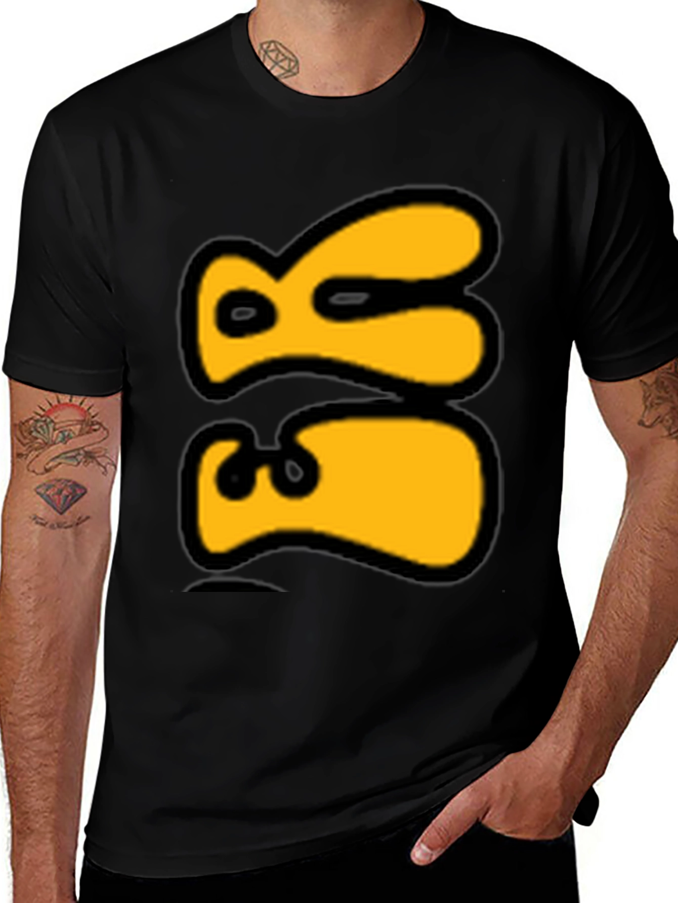 Bold Graphic Tee - Yellow Abstract Design on Black