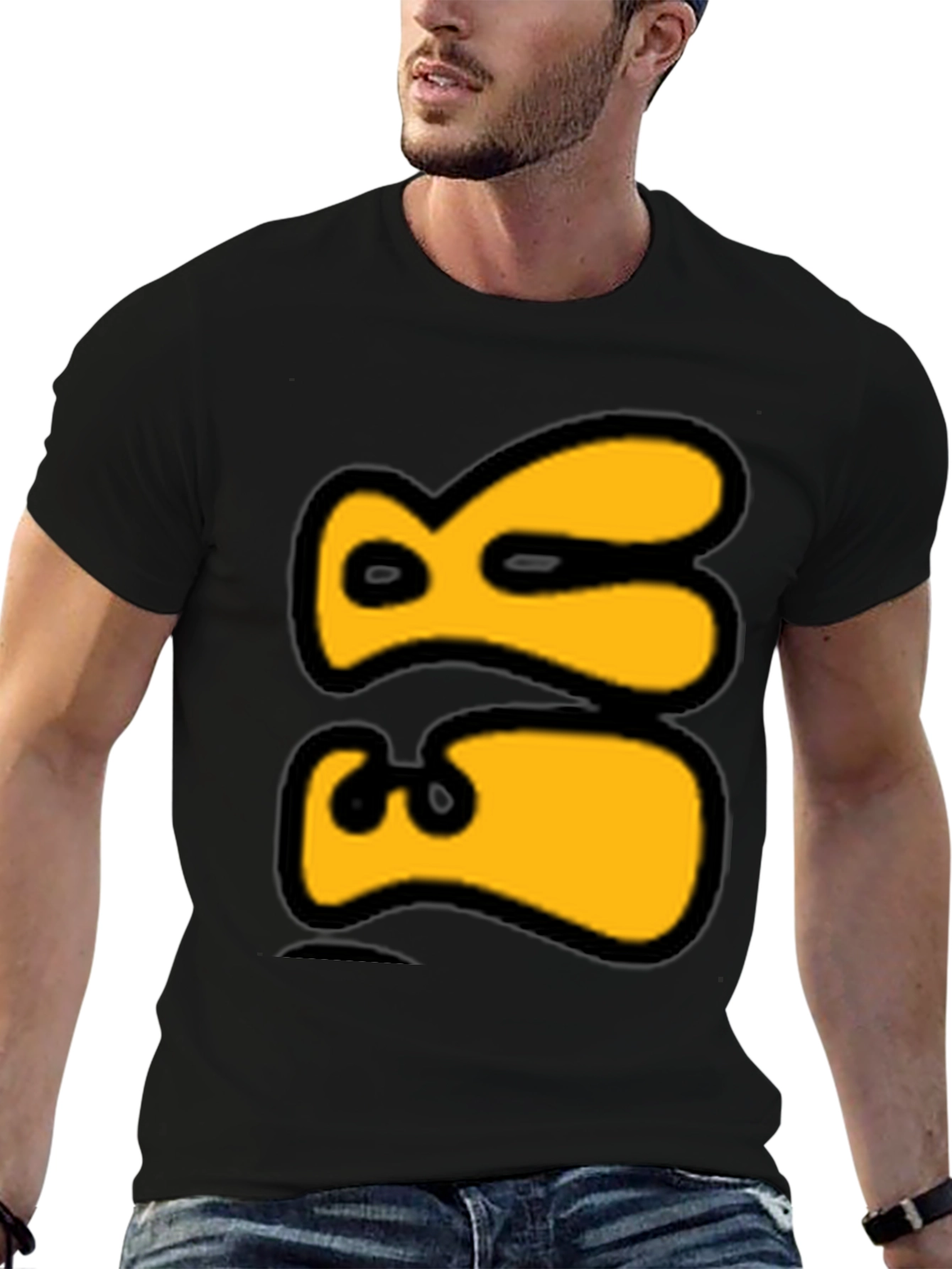 Bold Graphic Tee - Yellow Abstract Design on Black