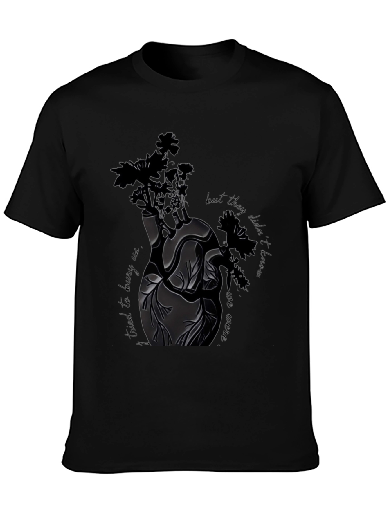 Anatomical Heart Floral Black T-Shirt