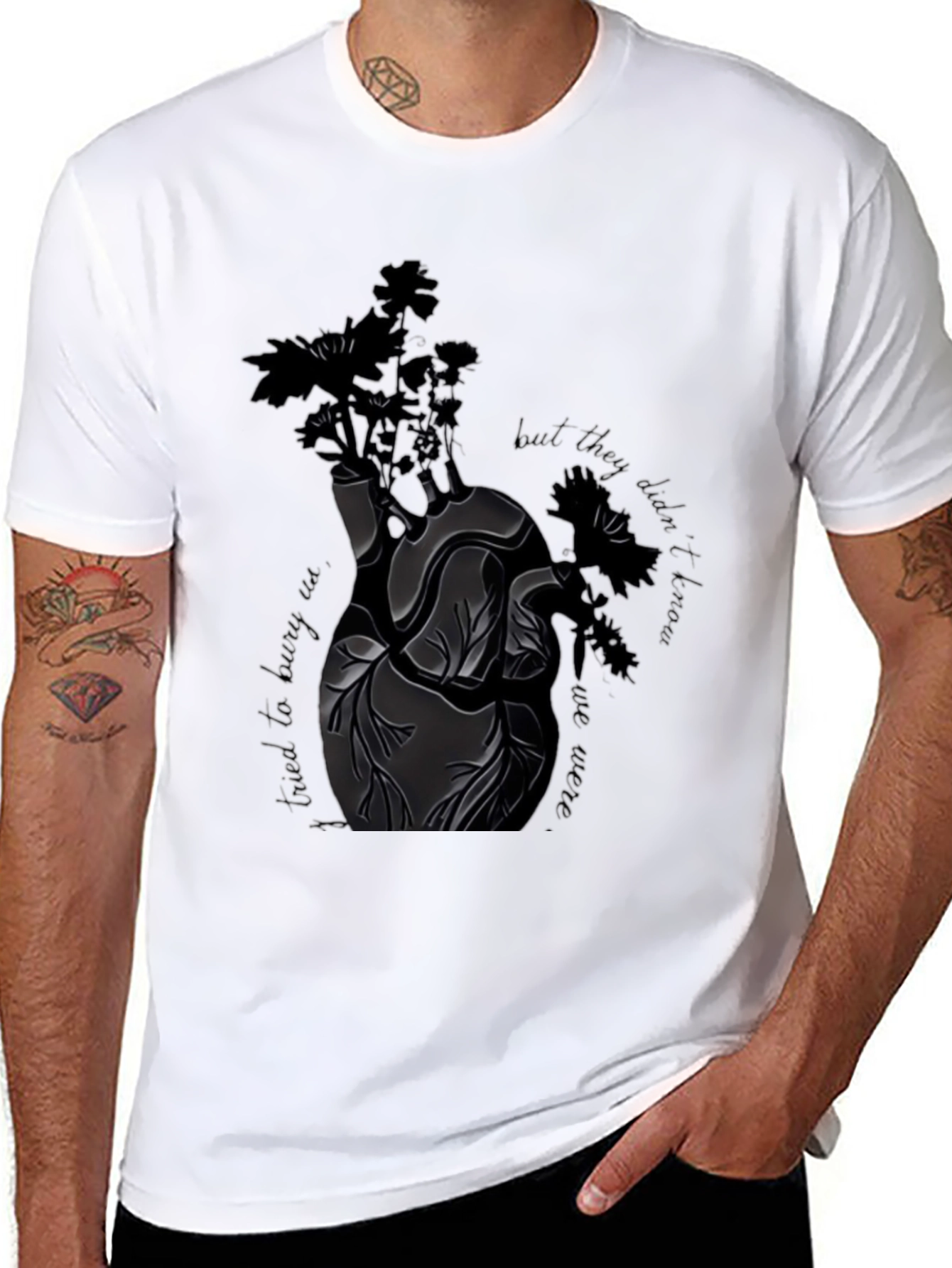 Anatomical Heart Floral Black T-Shirt