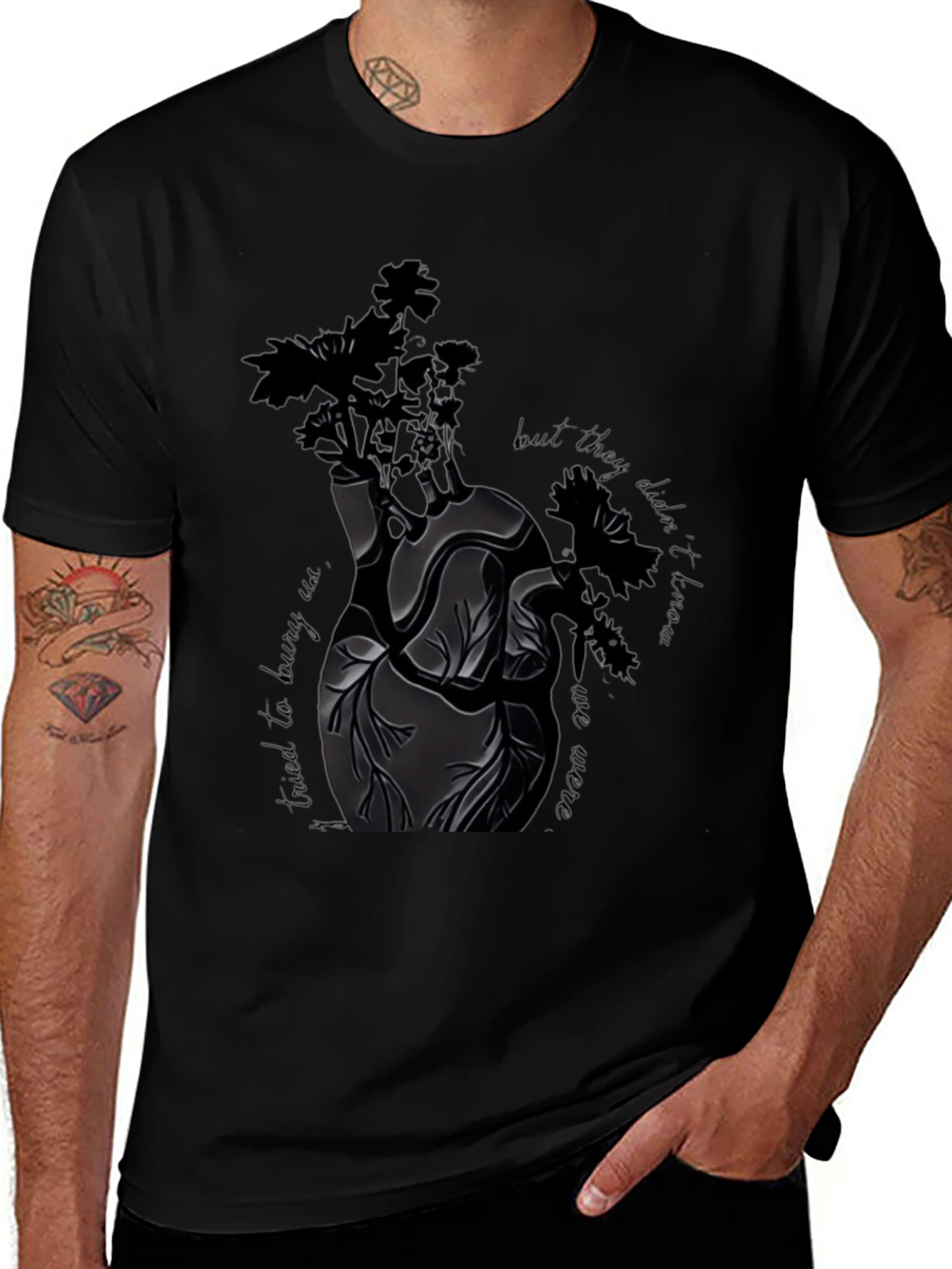 Anatomical Heart Floral Black T-Shirt
