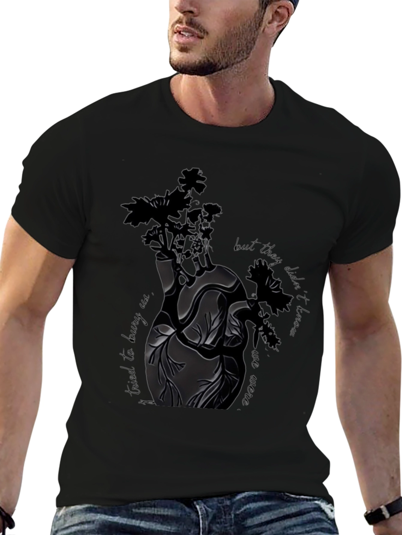 Anatomical Heart Floral Black T-Shirt
