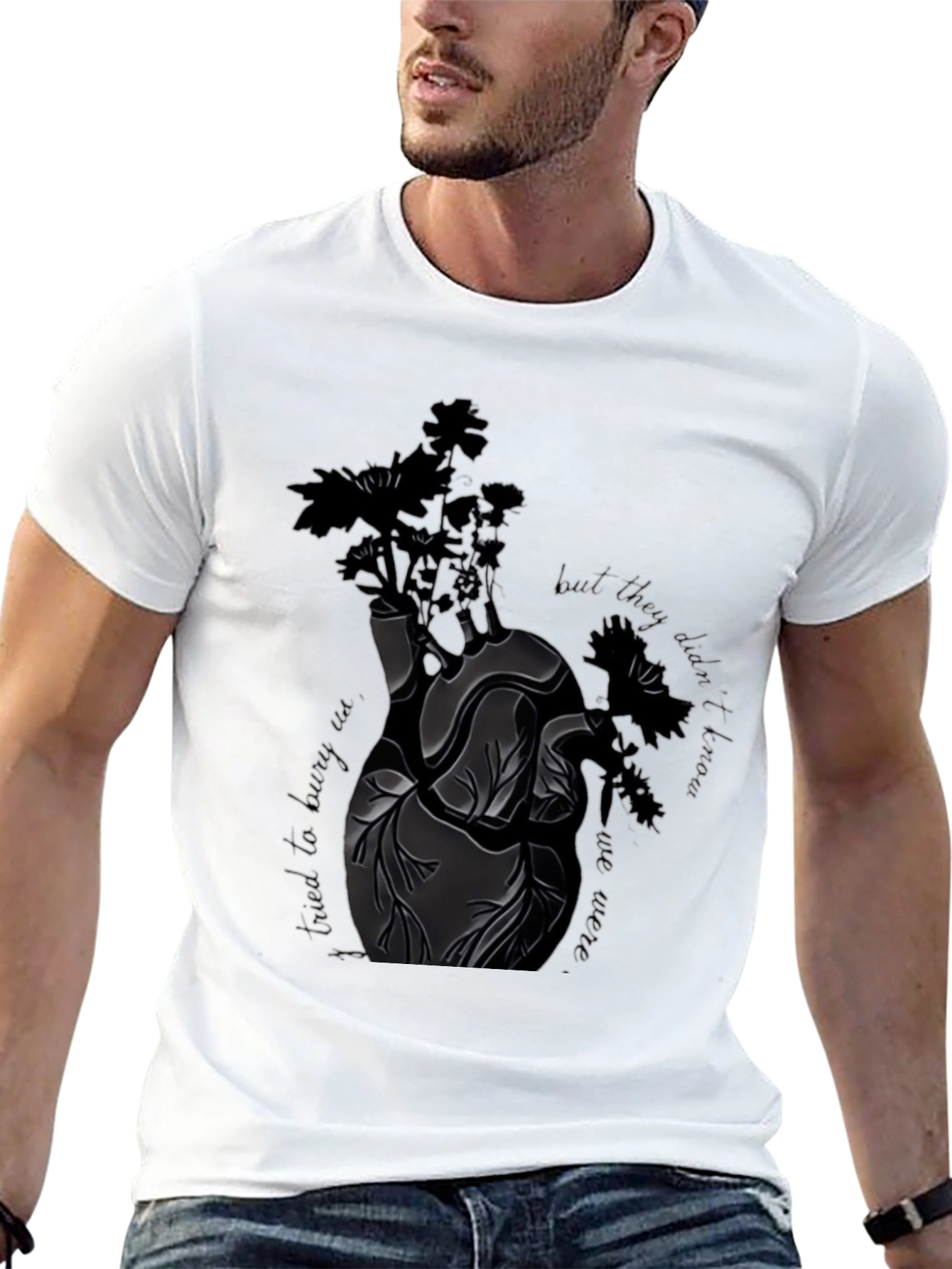 Anatomical Heart Floral Black T-Shirt