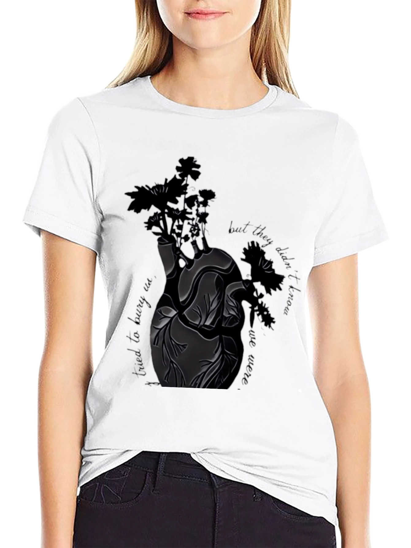 Anatomical Heart Floral Black T-Shirt