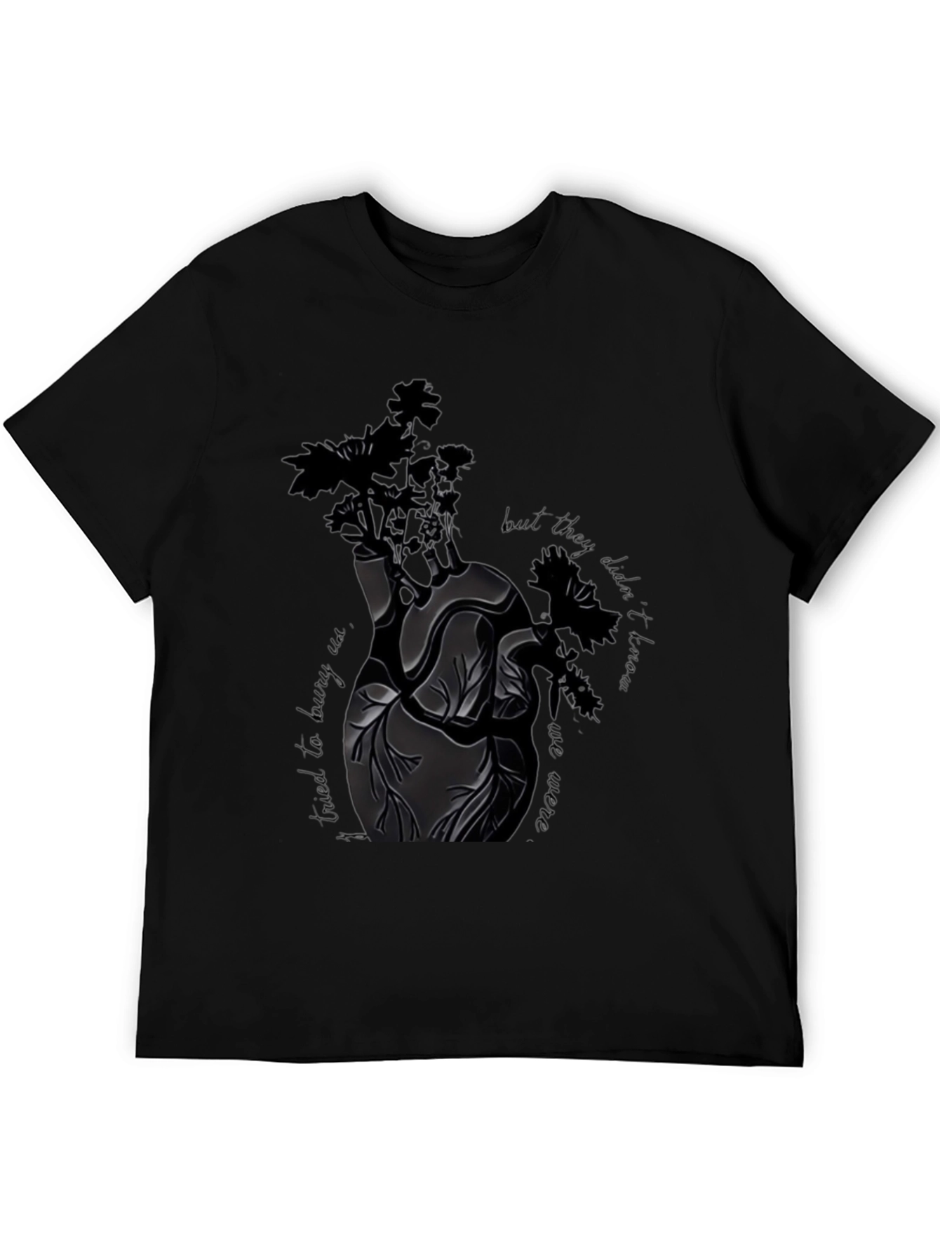 Anatomical Heart Floral Black T-Shirt