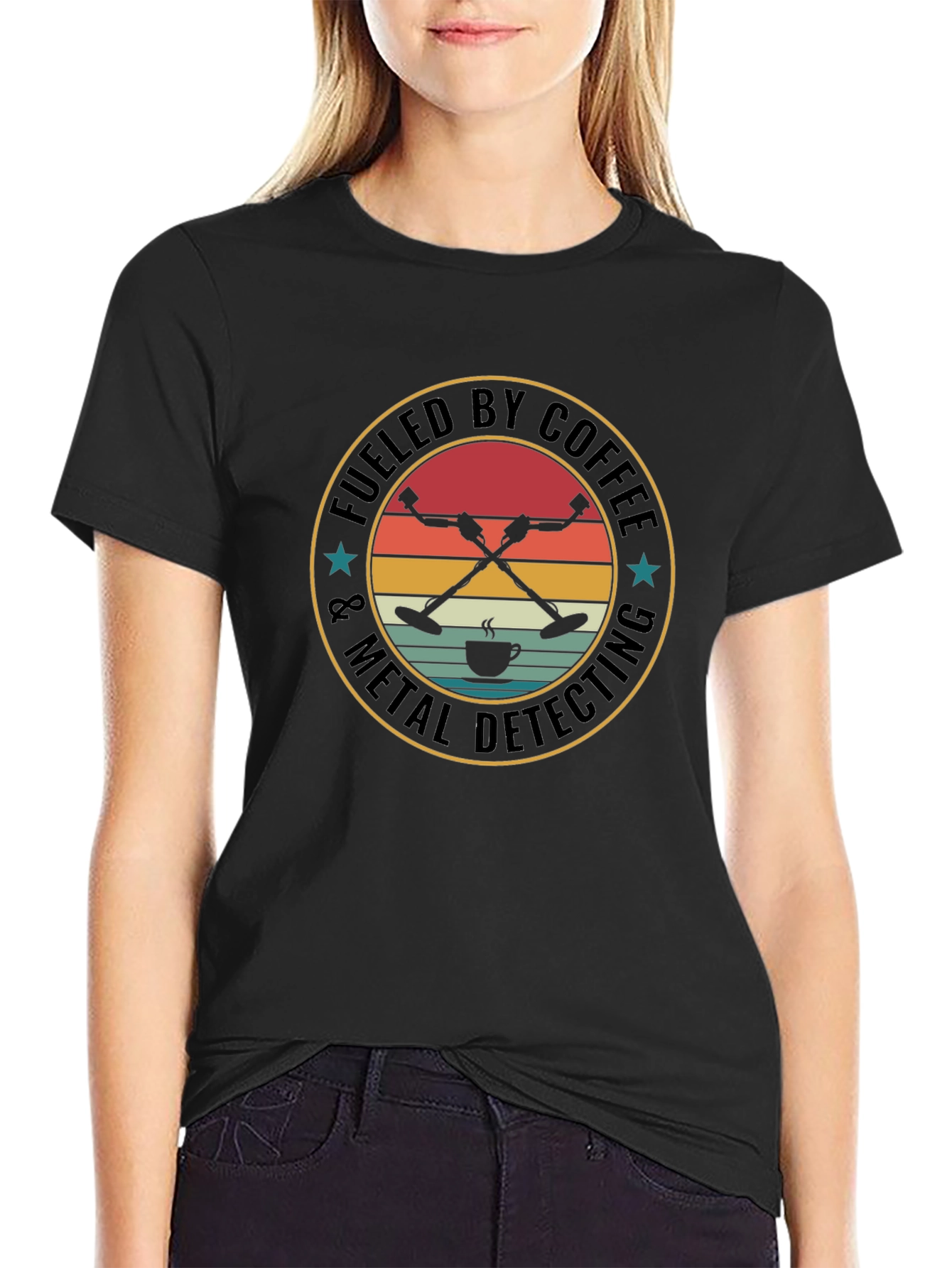 Fueled by Coffee & Metal Detecting Black T-Shirt