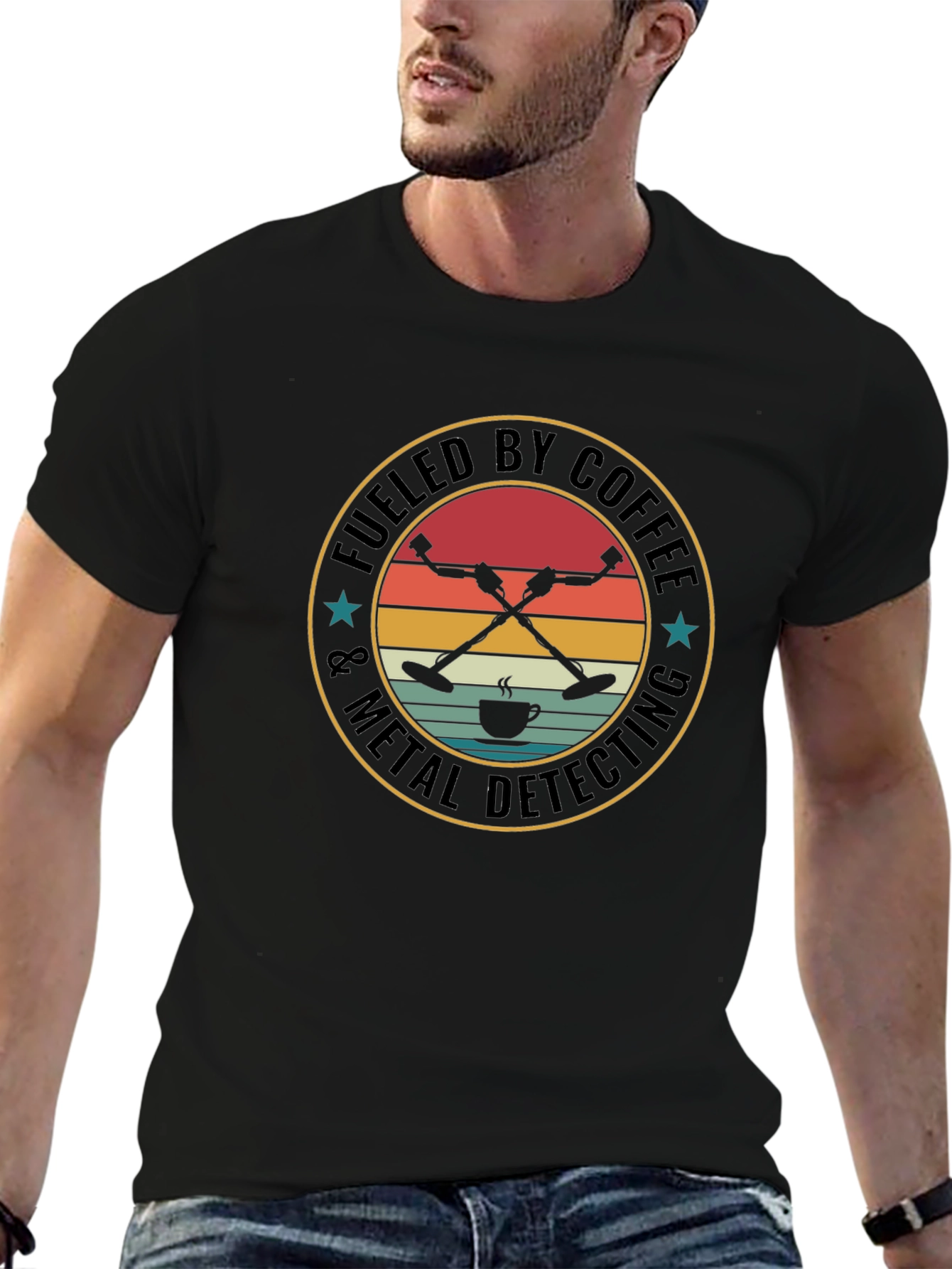 Fueled by Coffee & Metal Detecting Black T-Shirt