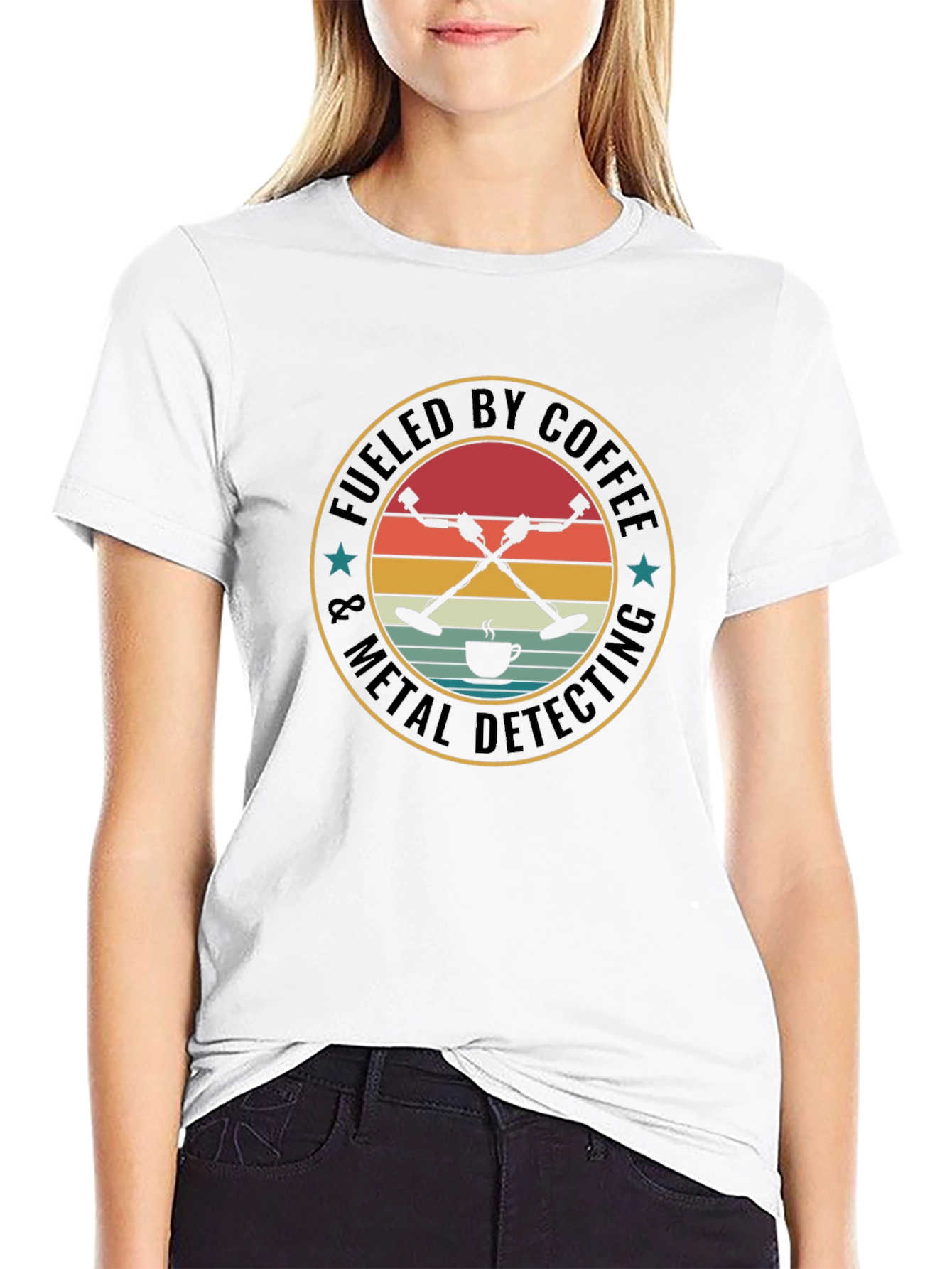 Fueled by Coffee & Metal Detecting Black T-Shirt