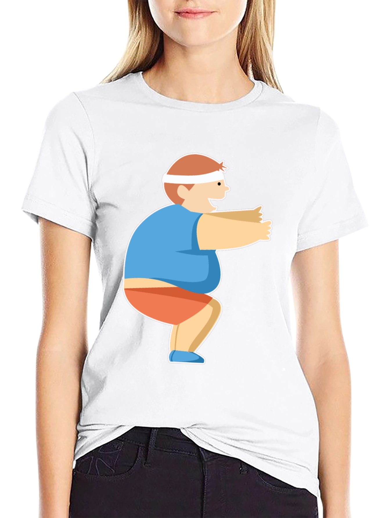 Squatting Cartoon Character Black T-Shirt