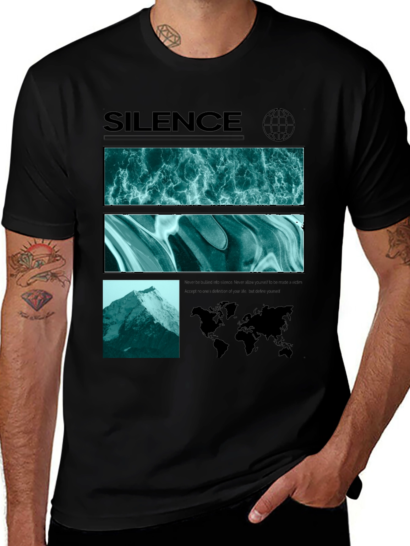 Silence Graphic Print Crew Neck T-Shirt
