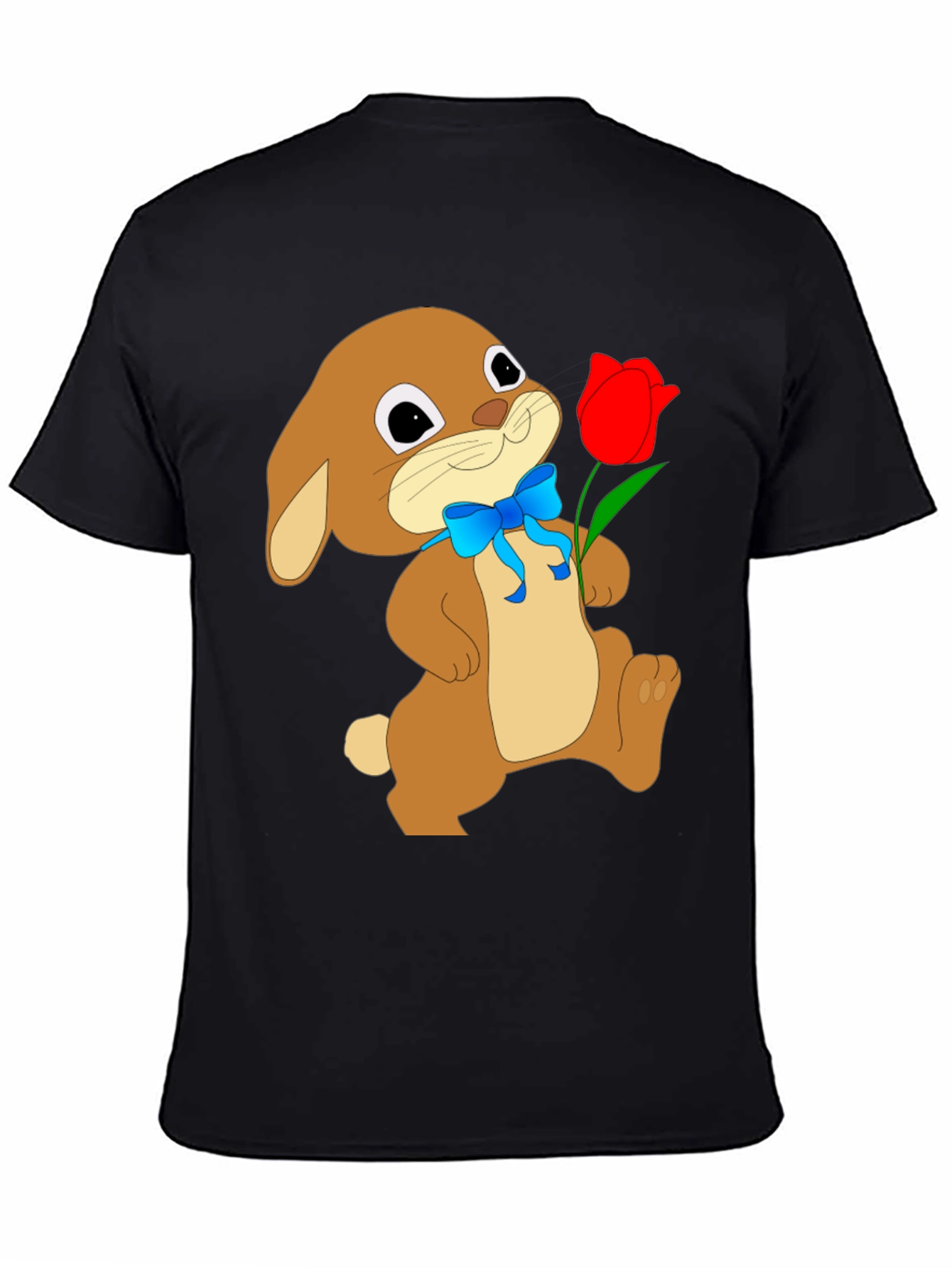Bunny & Tulip Graphic Tee - Soft Black Cotton