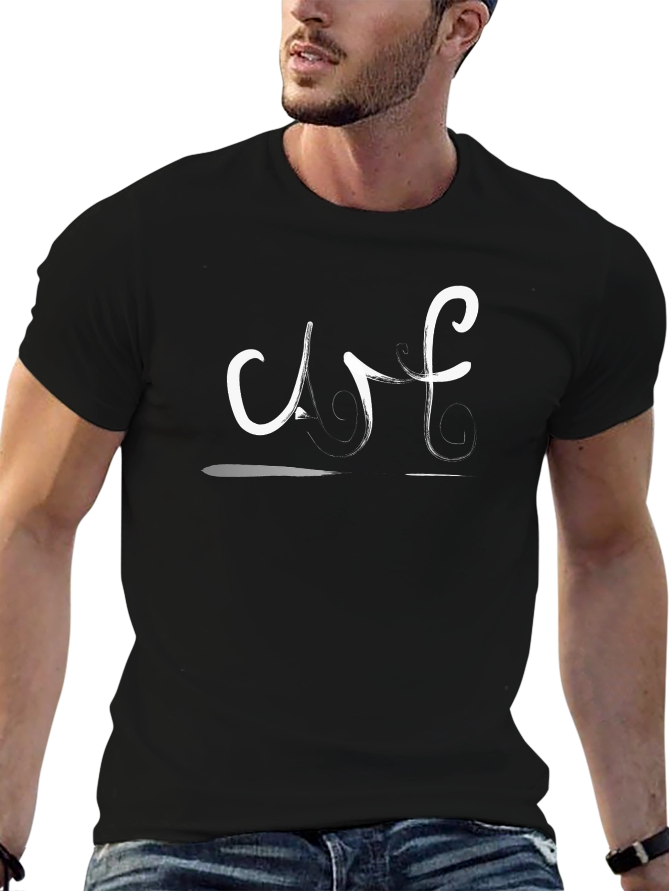 Stylish Black T-Shirt with Artistic White Design