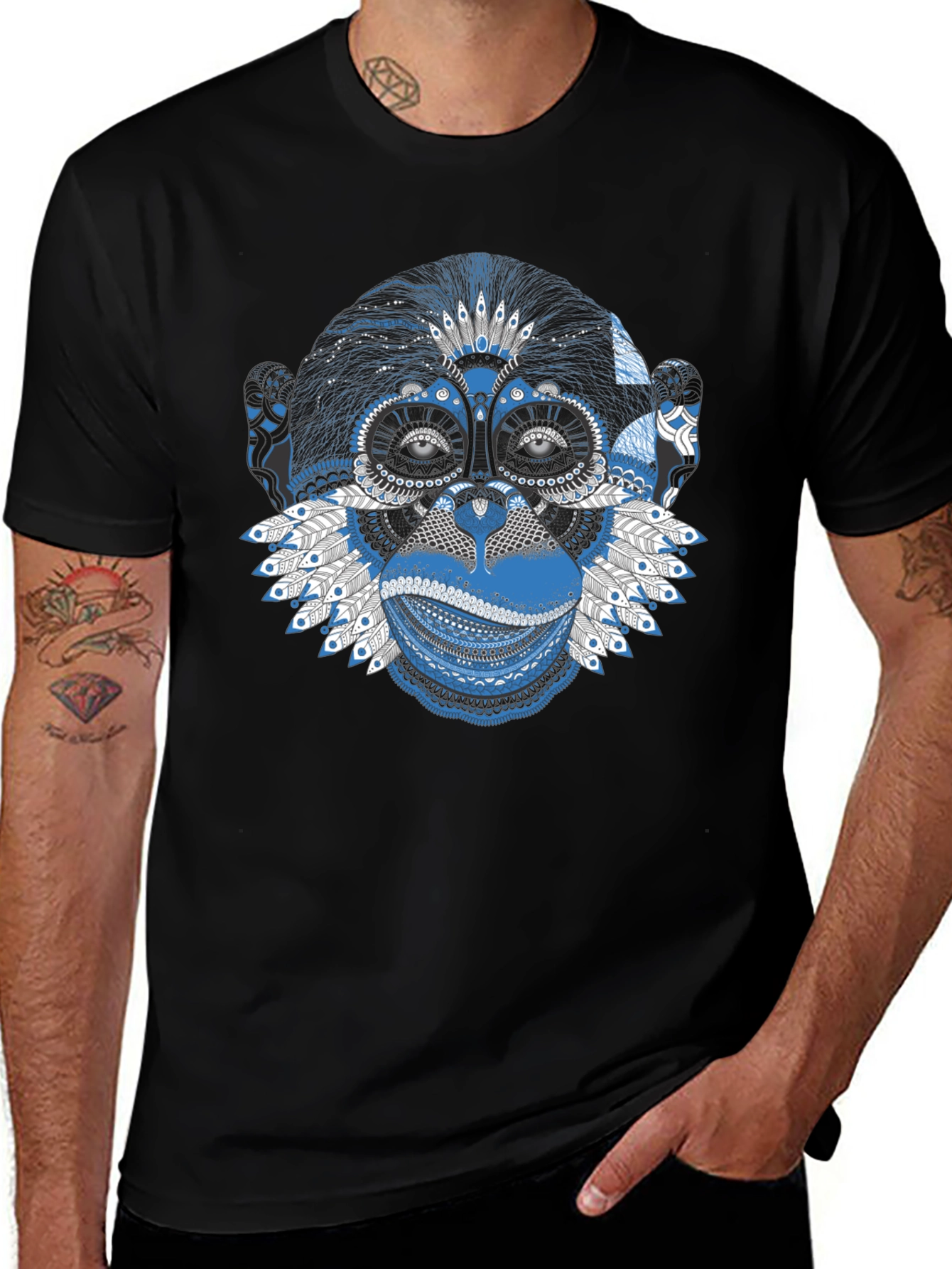 Monkey Art Graphic Tee - Cool Black T-Shirt