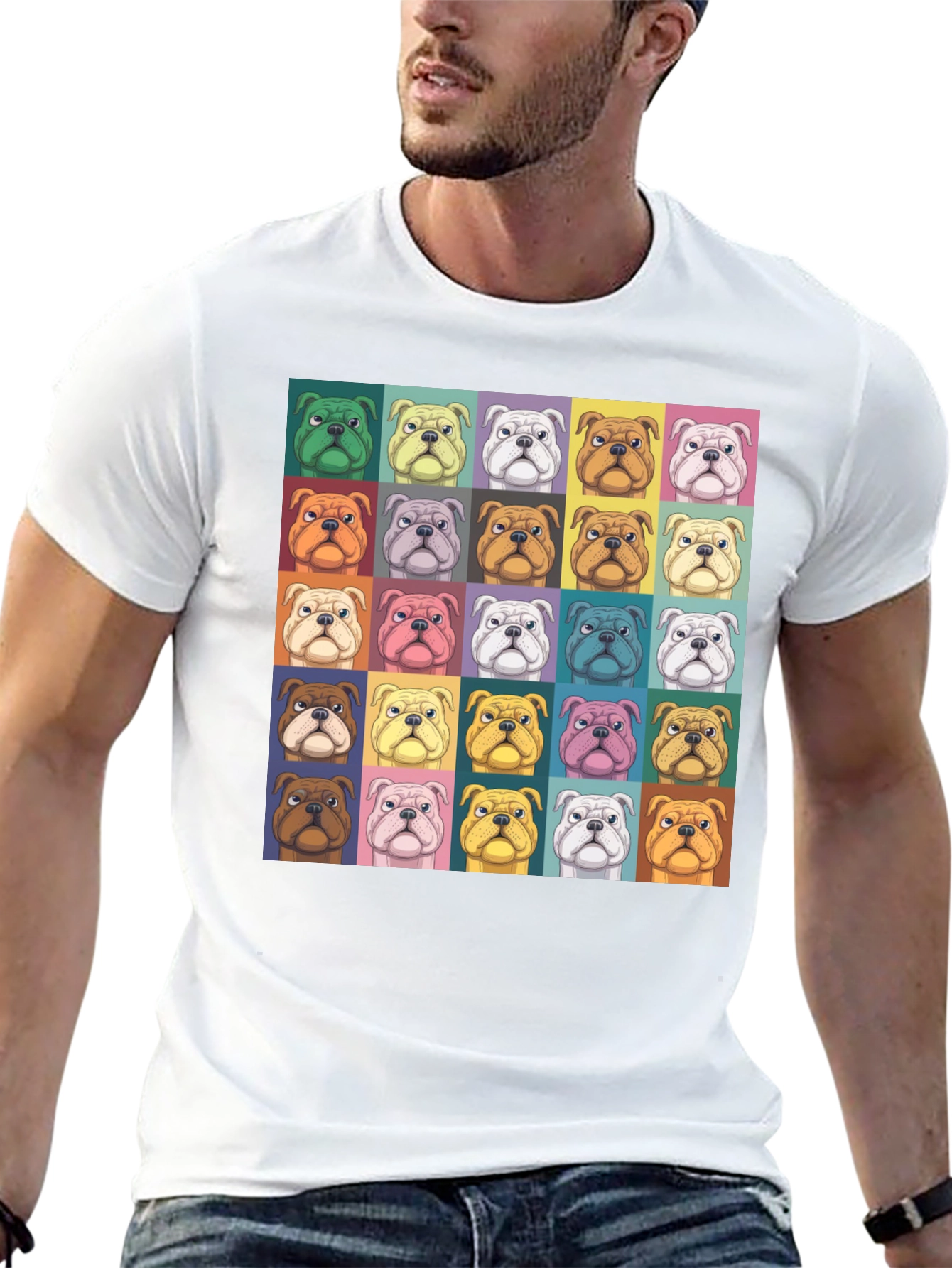 Pop Art Bulldog Print Black T-Shirt