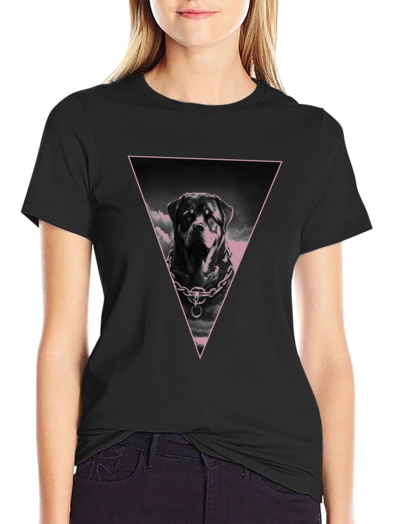 Rottweiler Triangle Graphic Tee - Black Cotton Blend