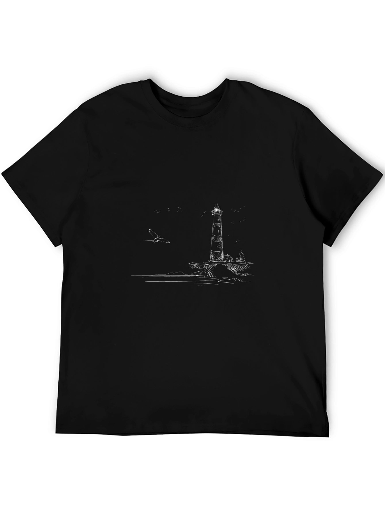 Lighthouse Graphic Tee - Classic Black Cotton Shirt