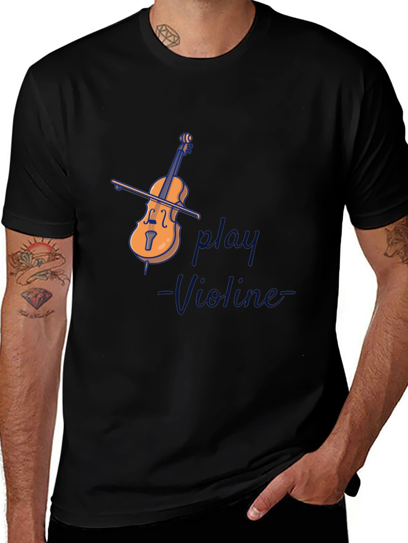 Play Violin Graphic Tee - Black Cotton Comfort